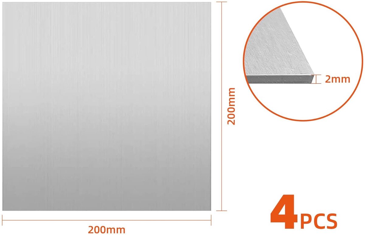 SnelShoppen - 4 Stuks Aluminium Plaat 20cm x 20cm x 2mm, 6061 T6 Vierkante Aluminium Bladen voor Doe-Het-Zelf Projecten, Dubbelzijdig Beschermd