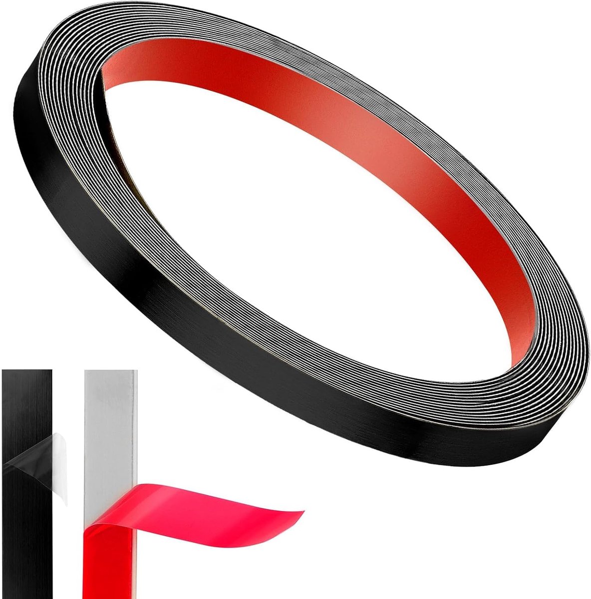SnelShoppen - Decoratieve Moulding Zwarte RVS Tape Zelfklevend 6m x 10mm Metaalstrip voor Muren, Deuren en Meubels - Waterdicht en Eenvoudig te Plakke