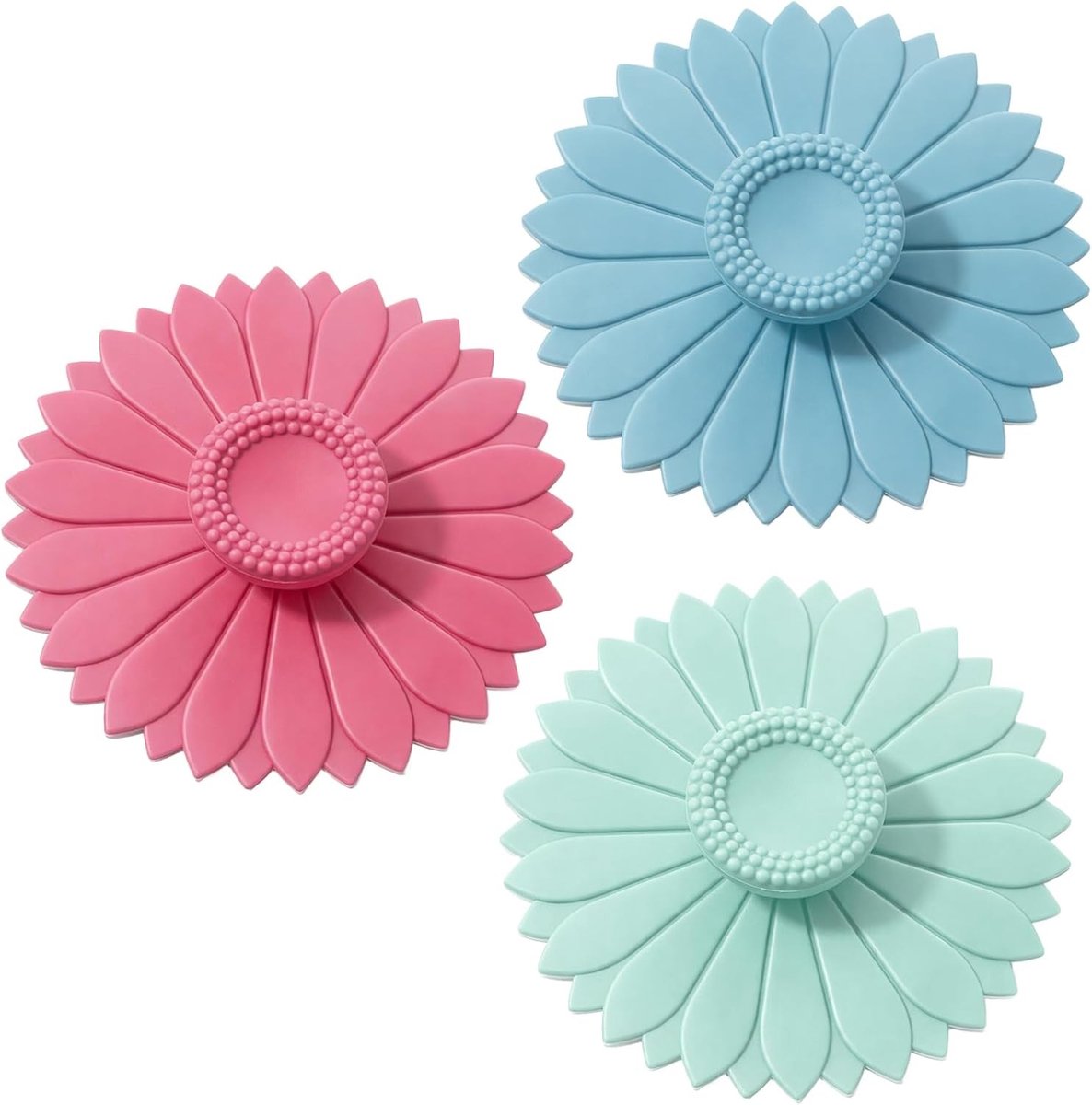 Set van 3 Zonnebloem Silicone Drinkglazen Deksel, Antivuil Deksel voor Glazen, Ideaal voor Koffie, Thee en Bier (Groen, Blauw, Paars)