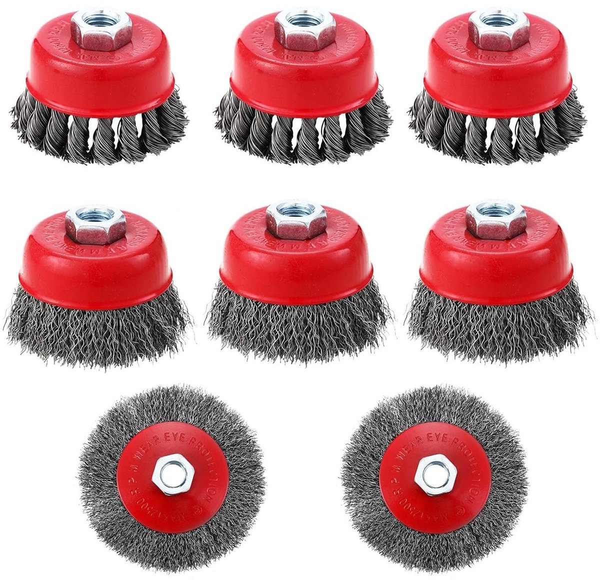 Set van 8 Draadborstels voor Hoekslijpers M14 - Accessoires voor Roestverwijdering, Schuren en Reinigen - Diameter 75 mm en 100 mm
