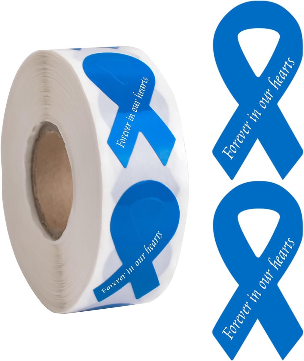 SnelShoppen - 500 Stuks Bewustwording Sticker Ribbons voor Kanker, 1.8 x 3.8cm, Herinneringsstickers voor Colorectale en Prostaatkanker, Hoogwaardige