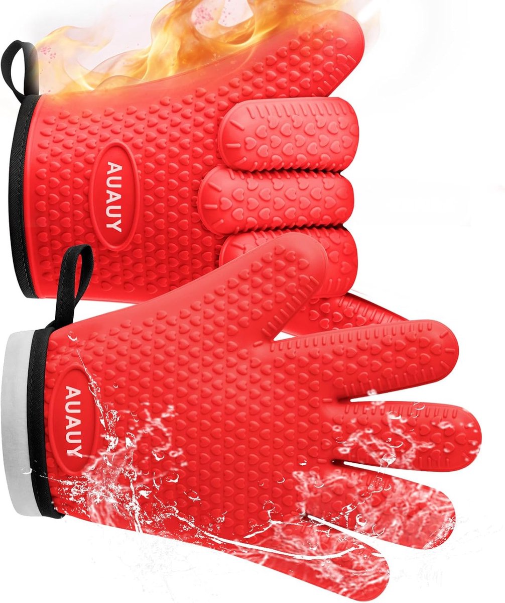 SnelShoppen - Ovenwant Silicone Warmtebestendig 120°C Antislip 5 Vinger Handschoenen voor Magnetron Bakken Rood Keuken Accessoires