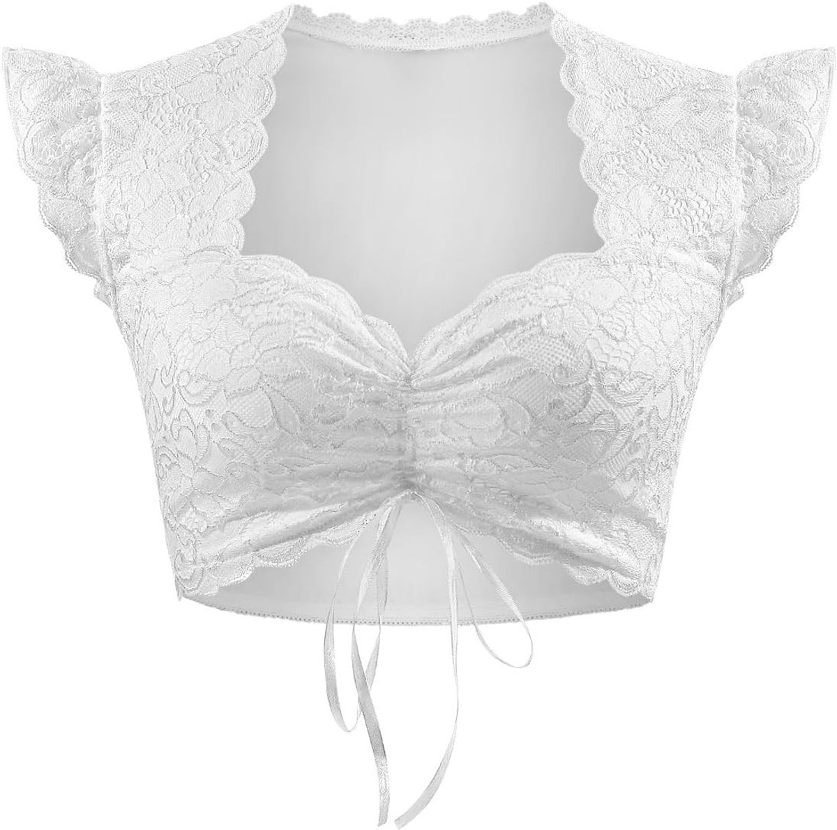 Elegante Witte Dirndl Blouse met Kant en Mouwen voor Oktoberfest en Feestelijke Gelegenheden, Verstelbare Taille en Comfortabele Pasvorm