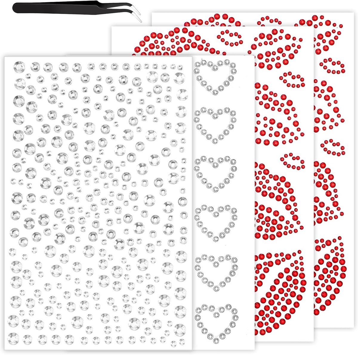 Glitter Strass Steentjes voor Gezicht en Lichaam, Zelfklevend, Inclusief Pincet, Perfect voor Make-up en Feestelijke Looks