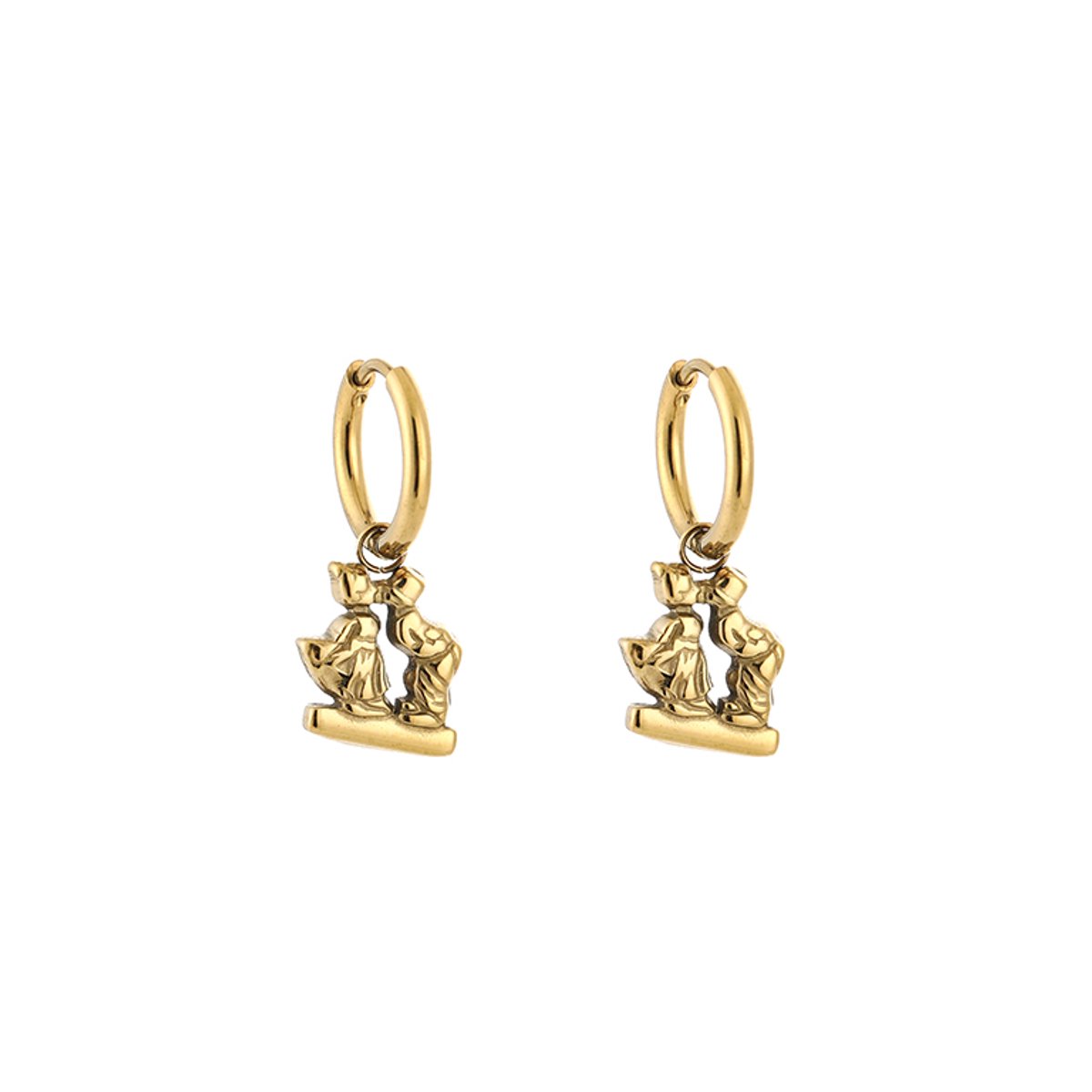 Stainless Steel Kussend Koppeltje Bedel Oorringen – Iconische & Trendy Hoops – RVS - Goud