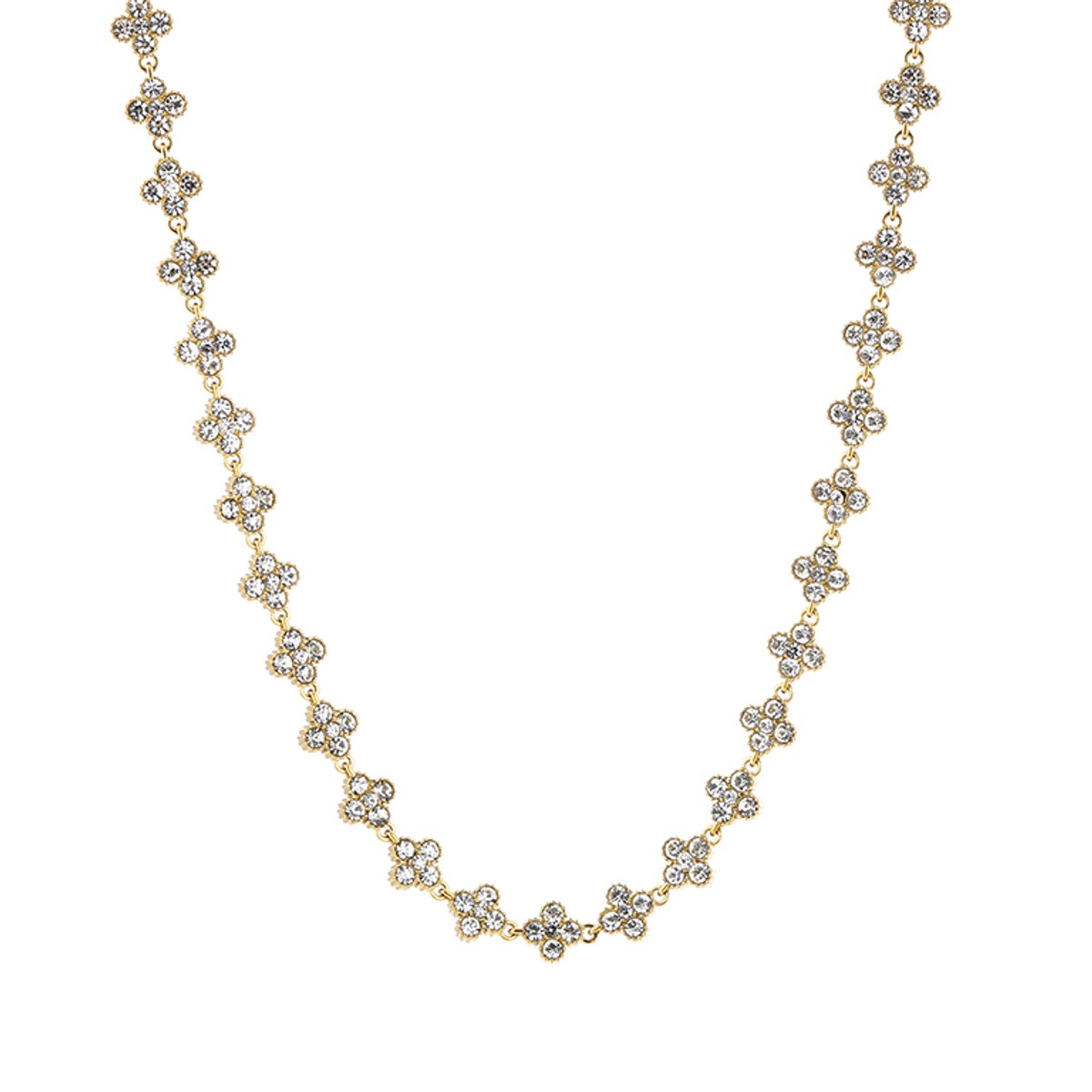 Elegante Roestvrij Stalen Dames Ketting - Klaverketting met Kristalsteentjes - Stainless Steel Ketting - Wit
