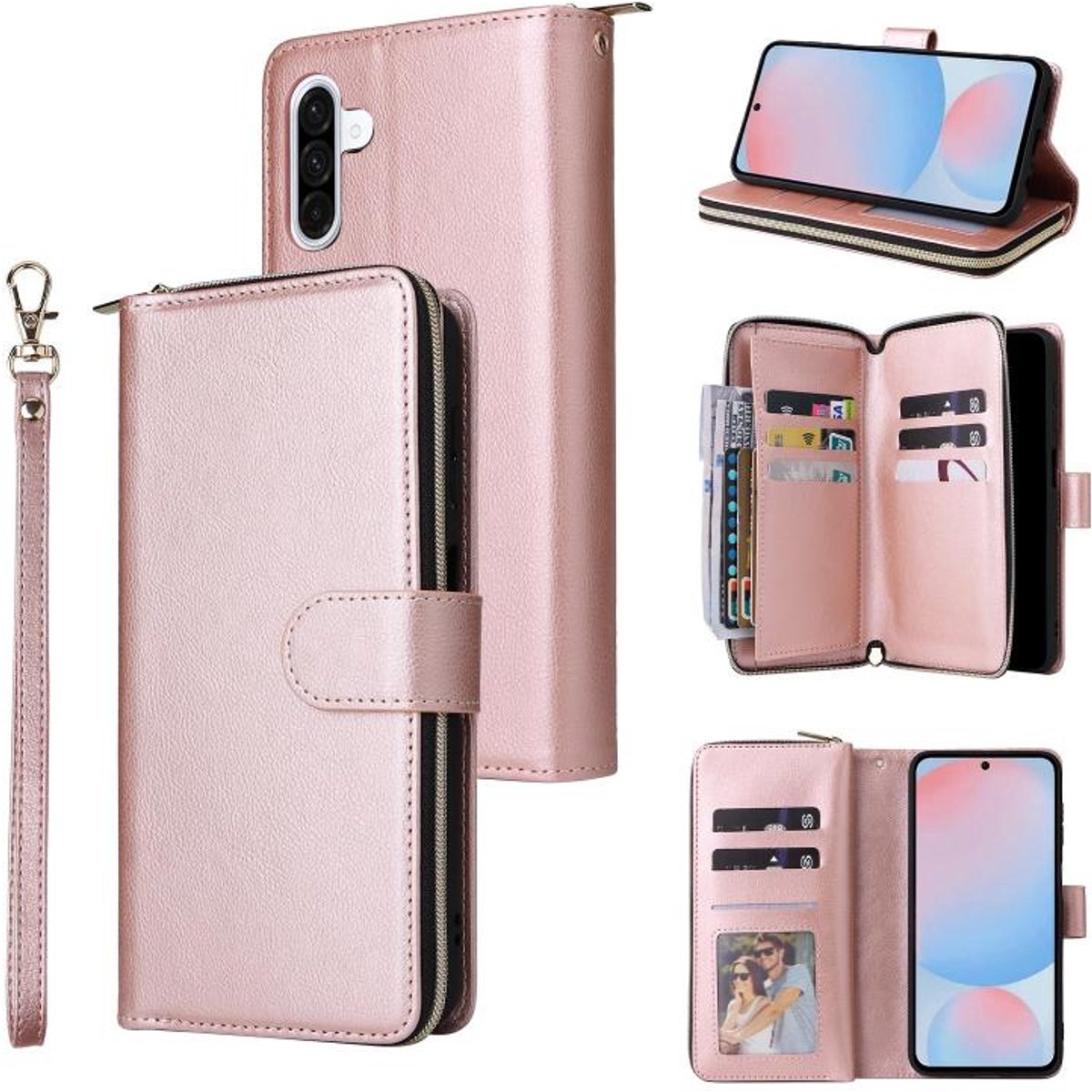 Telefoonhoesje geschikt voor Samsung Galaxy A27 5G - Portemonnee met rits - book-case hoesje - ruimte voor 9 pasjes - roze