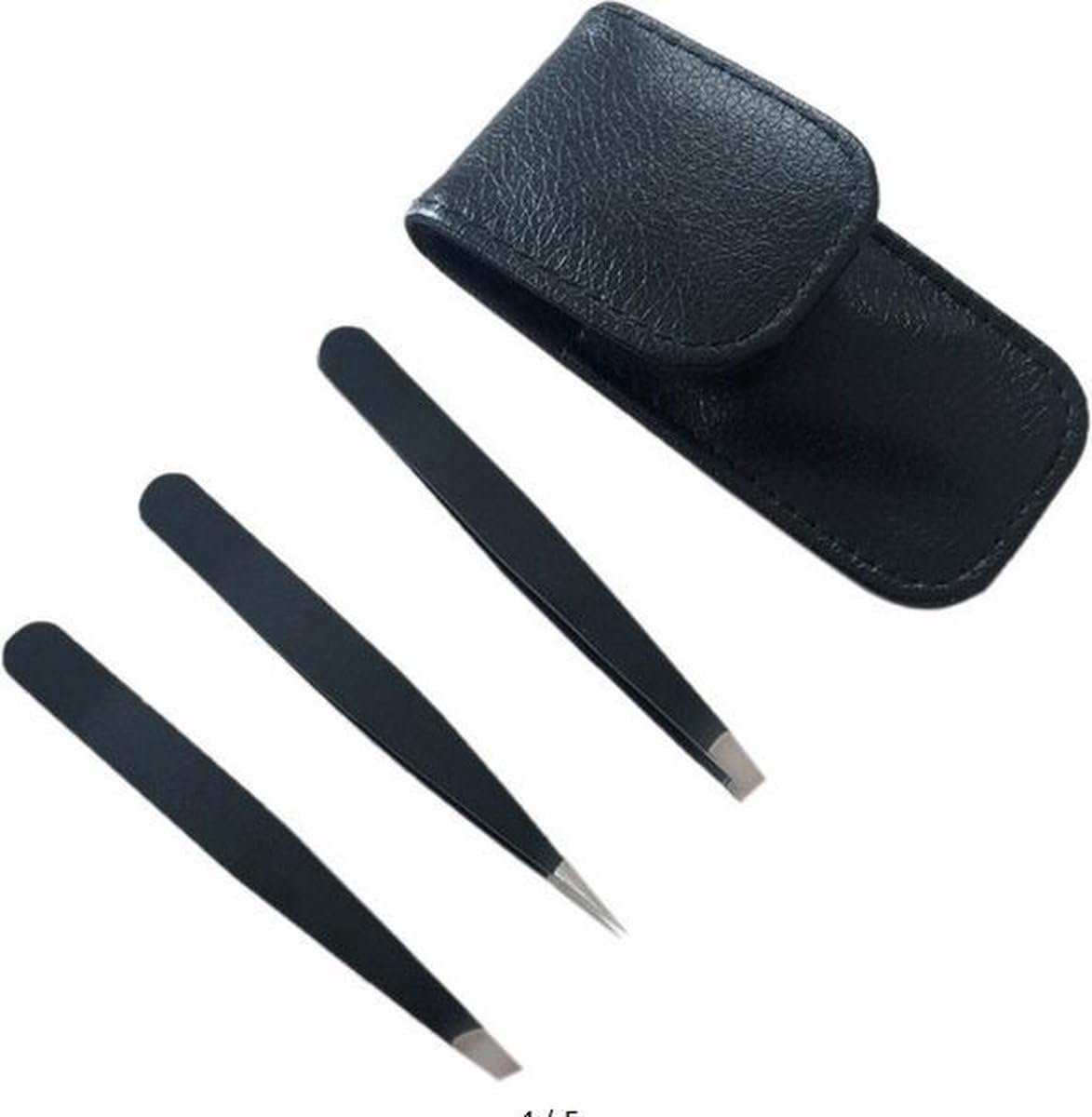 SnelShoppen - Eyebrow Epilator Tweezers Set - 3-delig RVS, Voor Perfecte Wenkbrauwen, Splinters en Ingegroeide Haren - Zwart Reistasje Inbegrepen