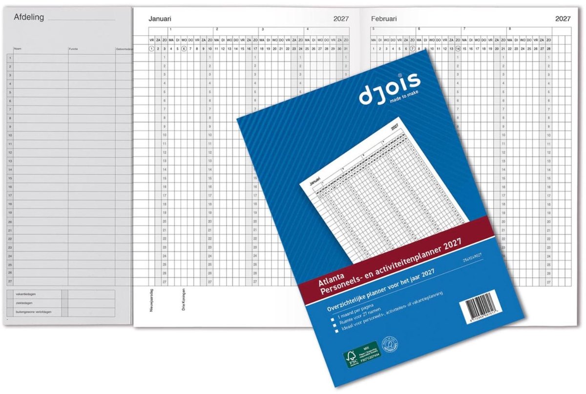 Atlanta Jaarplanner - Djois personeel- en activiteitenplanner - A4 - 2027