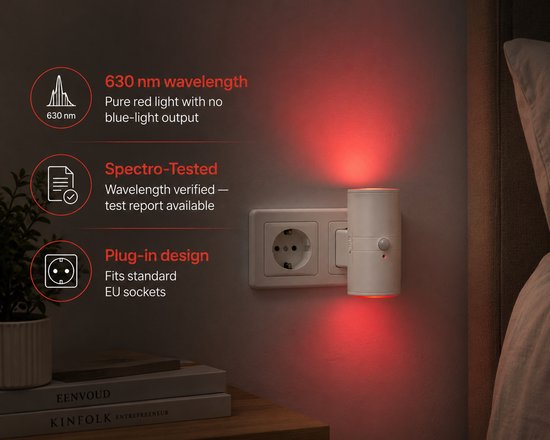 NIDRA® Rood Nachtlampje met Bewegingssensor voor het Stopcontact - Dimbare Stekkerlamp met Rood Licht - Auto/On/Off van Nidra — afbeelding 4