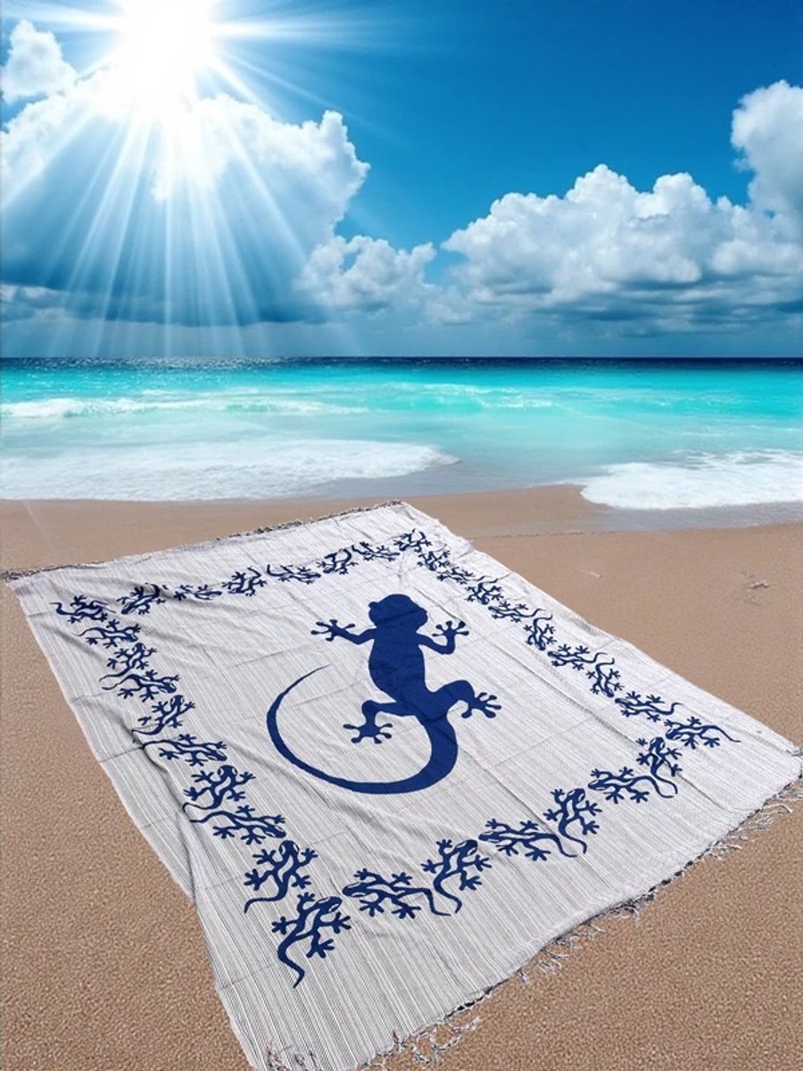 Lindian style - XL strandlaken - super groot strandkleed - Multicolor - Blauw - Gecko - Familie strandkleed - Picknick kleed - Gestreept