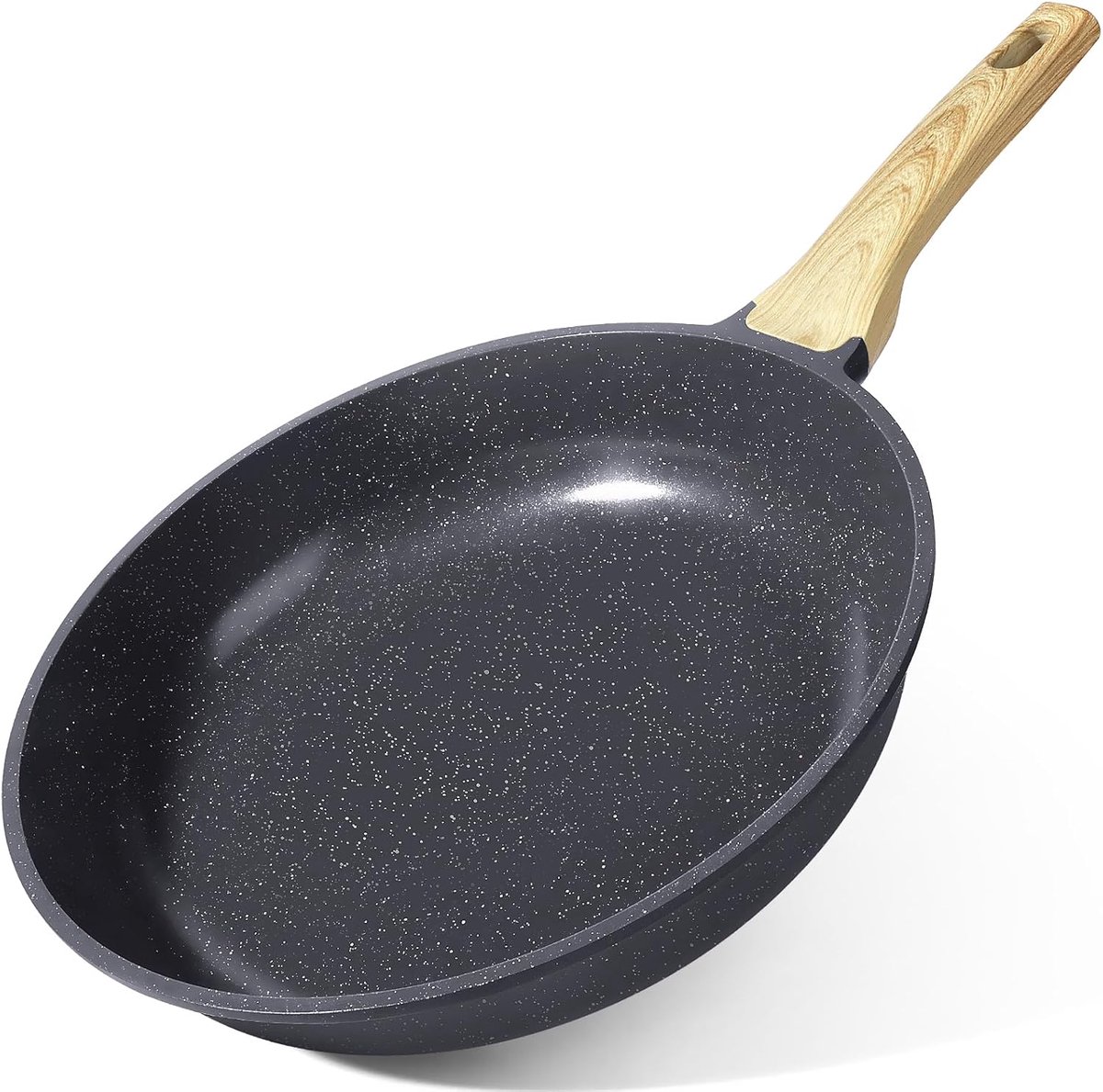 SnelShoppen - Antiaanbakpan Graniet 28 cm - Gezonde Inductiepan PFAS- en PFOA-vrij - Vaatwasmachinebestendig met Ergonomische Handgreep - Grijs Keuken