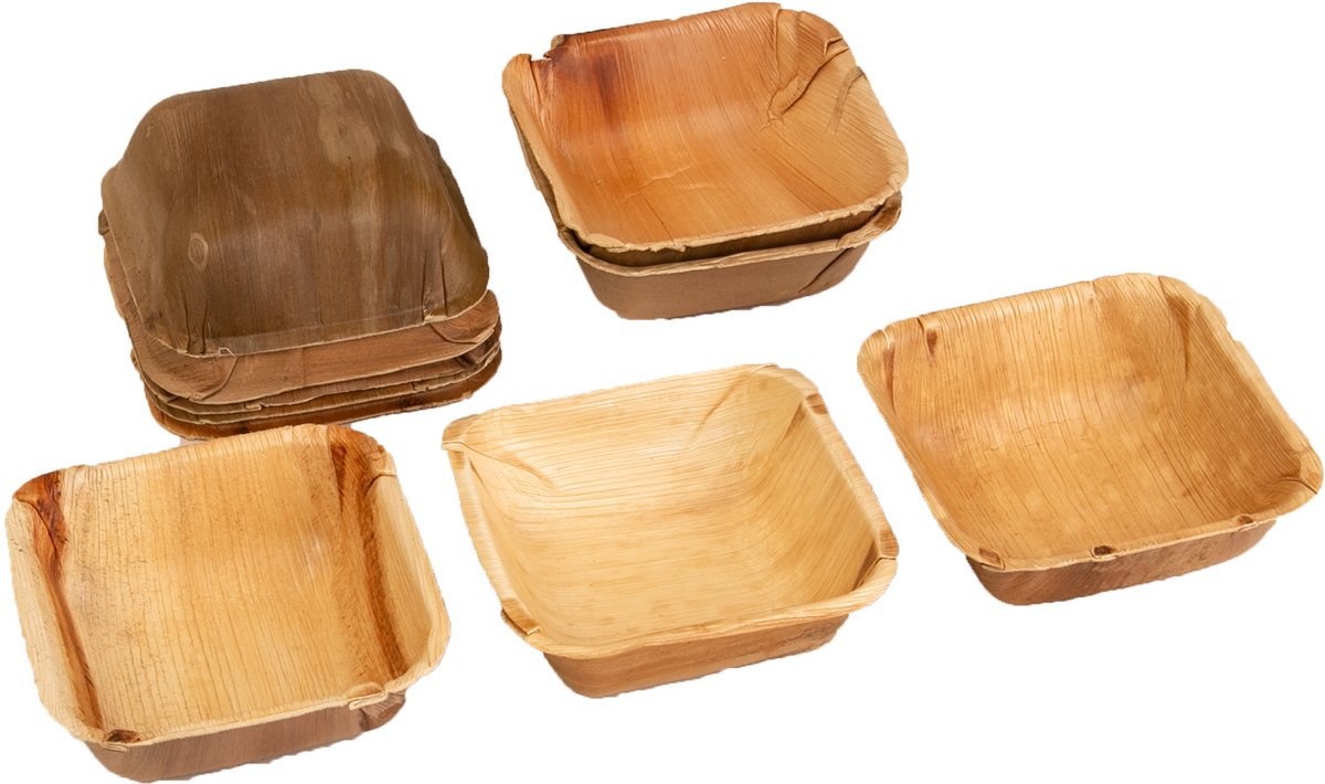100x viereckige Schale aus Palmblatt Größe 14 cm x 14 cm