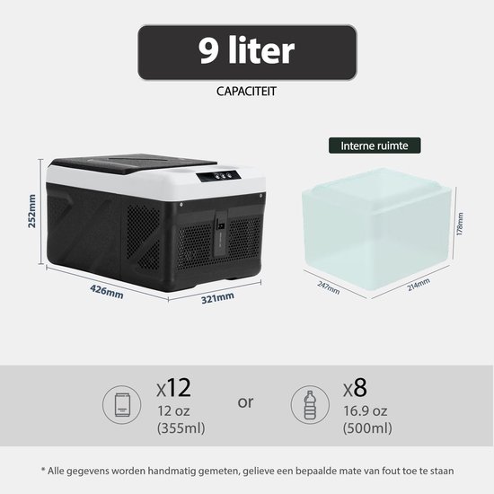 SnelShoppen - 9L Mini Koelbox met Elektrische Compressor, Draagbare 12V Auto-Koelkast voor Camping, Vriesbox voor Boot, Camper en Vrachtwagen — afbeelding 3