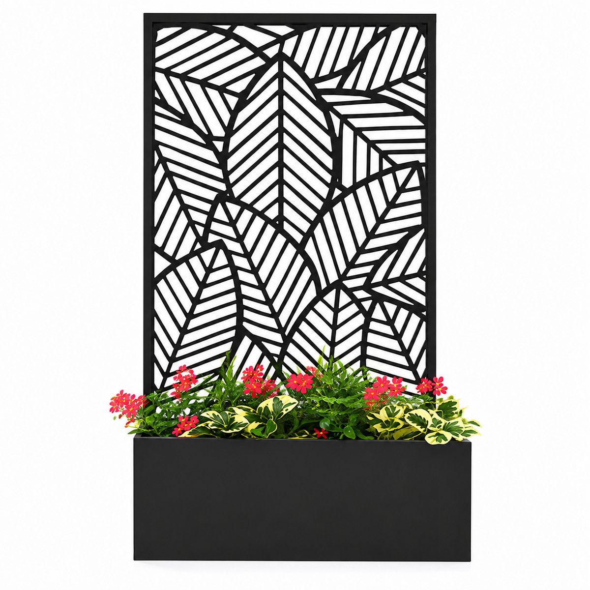 Jurrys Plantenbak - Bloempot - Met klimrek - Weerbestendig - Klimop - Buitendecoratie - Privacyscherm - 61L x 23B x 113H CM - Zwart
