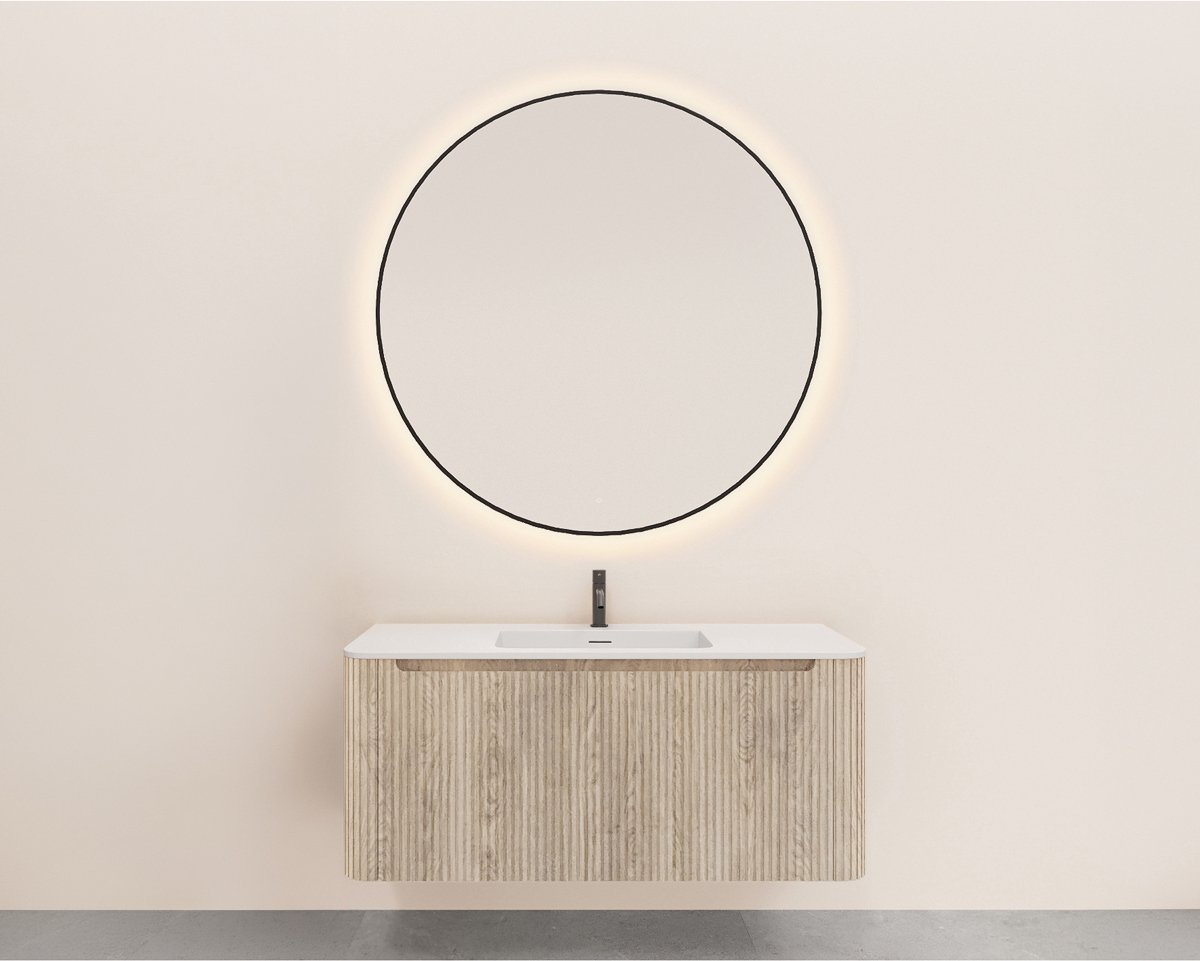 Wiesbaden Sulora Onderkast - Afgeronde Hoeken - Geribbeld met 1 Lade en 1 Uitsparing - 120x48cm - Licht Eiken