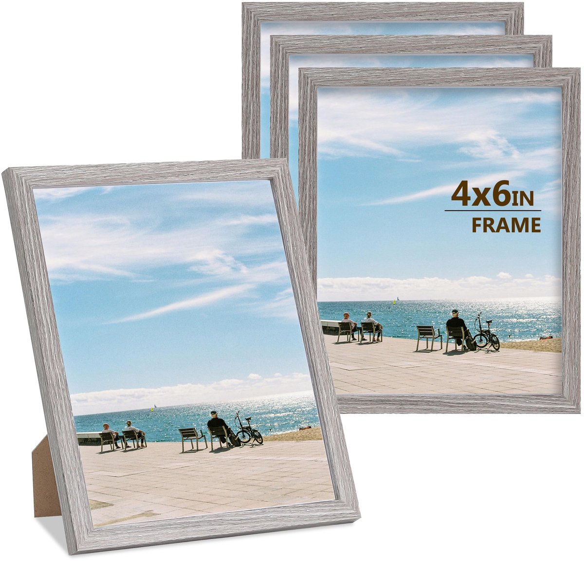SnelShoppen - 4-pack Grijze Houten Fotolijsten 6x4 inch met Acrylglas - Tafelblad en Muur Ophangende Posterlijsten voor Landschap en Herinneringen