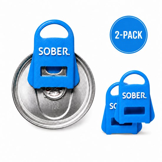 Deux ouvre-boîtes SOBER. bleus avec "2-PACK" sur le côté.