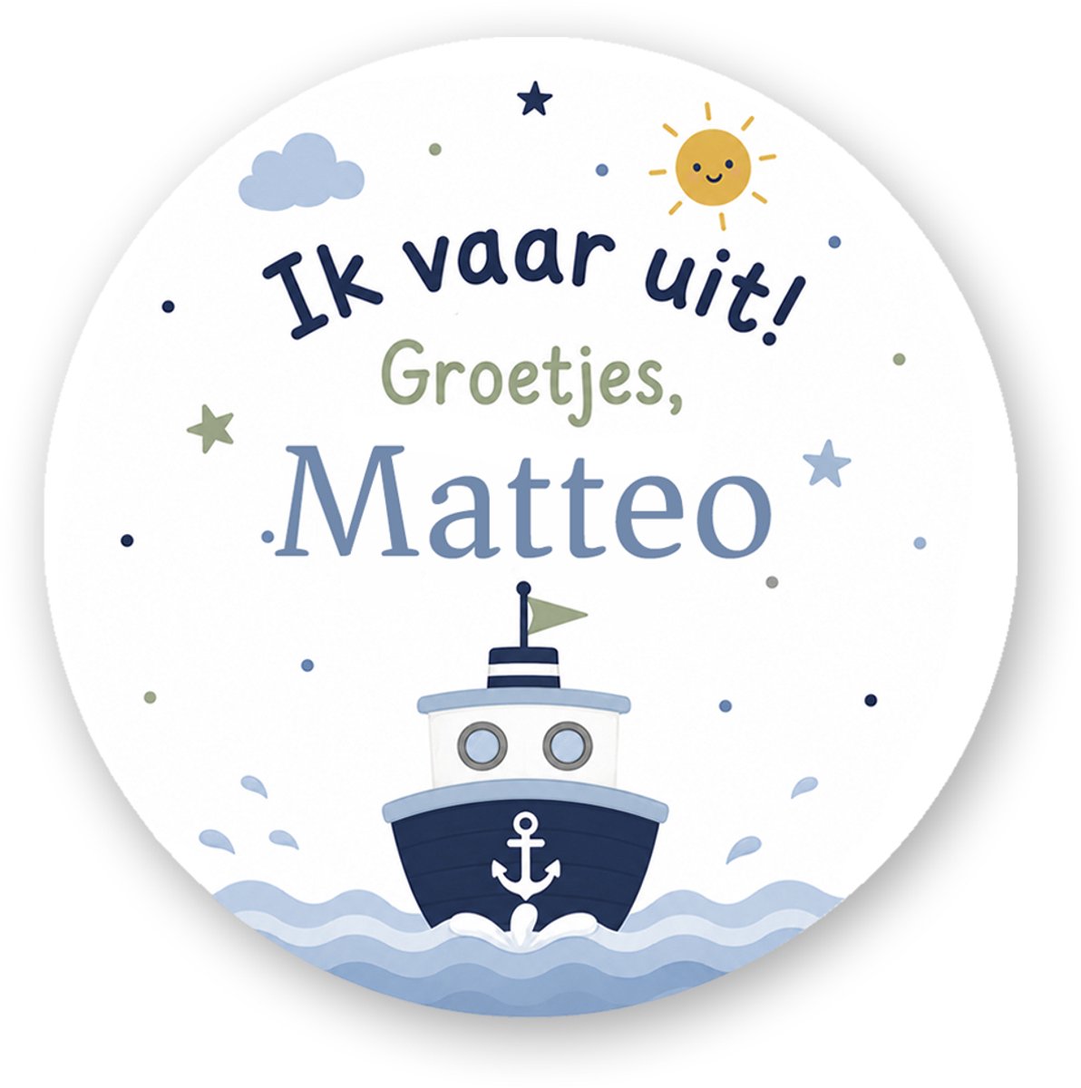 Traktatiestickers Ik vaar uit! – Bootje met Naam | Afscheid Kleuterschool | 25 stuks