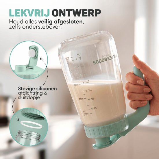 Vulpes Goods® Babycare - Milk Pitcher - Melkkan met Deksel - Moedermelk Bewaarfles Glas - ook Voor Babyvoeding & Formula - Lekvrij - BPA-vrij - 1000 ml - Incl. Schoonmaakborstel van Vulpes Goods® — afbeelding 2