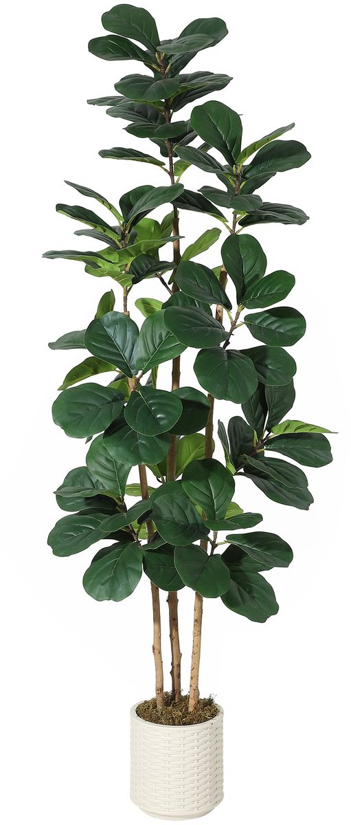 Natuurgetrouwe kunst Ficus Lyrata boom, levensechte binnenplant met natuurhouten stam en buigbare delen, moderne witte sippot, onderhoudsvrije groendecoratie voor woonkamer, slaapkamer en kantoor