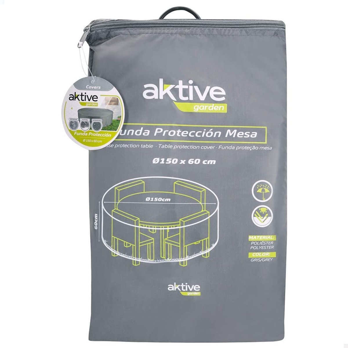 SnelShoppen - Waterdichte afdekking voor tuintafel - Ronde tafelafdekking Ø 150 cm - 60% polyester met UV-bescherming - Grijs voor tuinmeubelen buiten