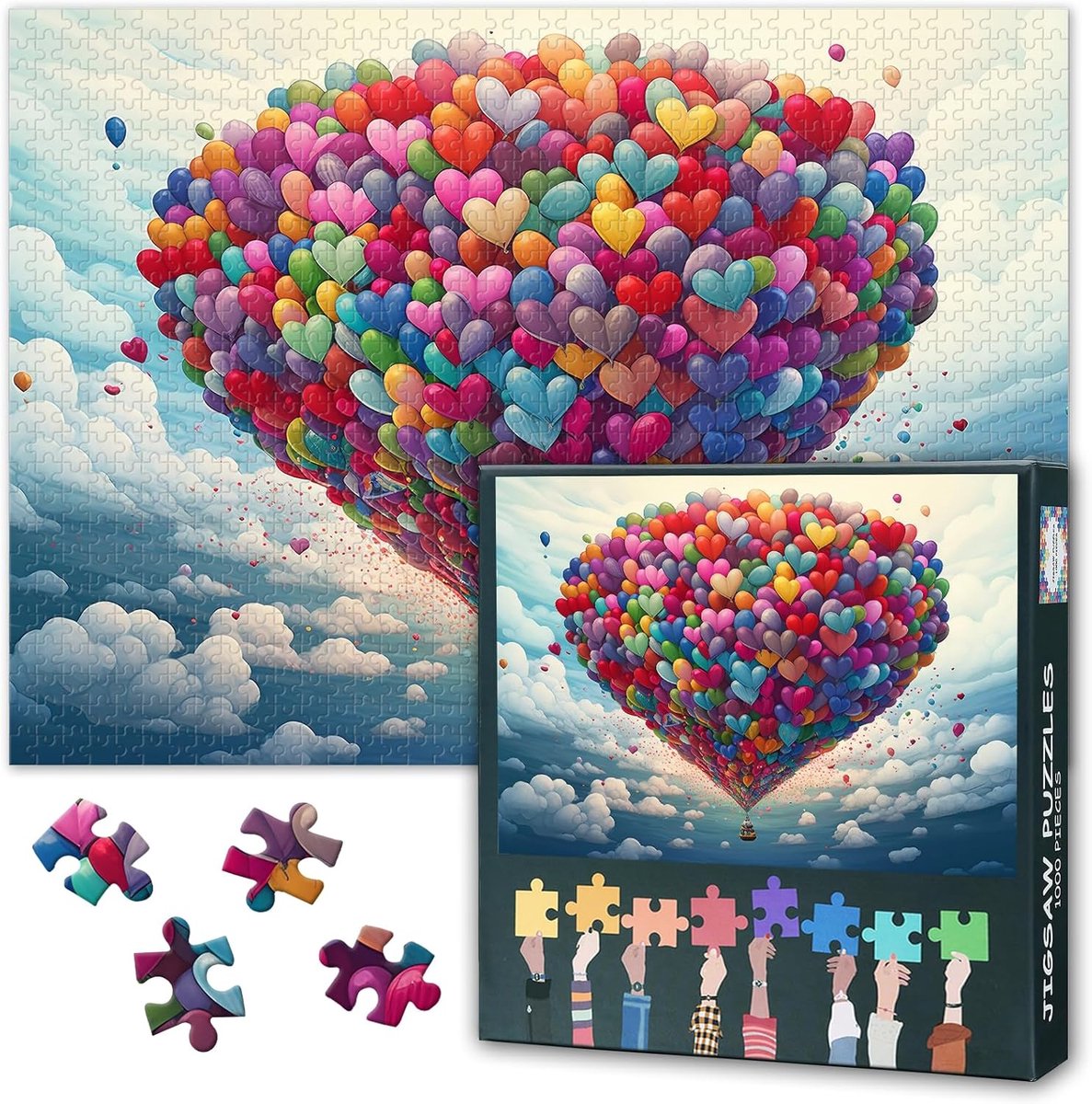 SnelShoppen - 1000 Stuk Puzzels voor Volwassenen, Kleurrijke Ballonnen in de Lucht, Moeilijke Puzzels, 50 x 70 cm, Duurzaam Gerecycled Karton