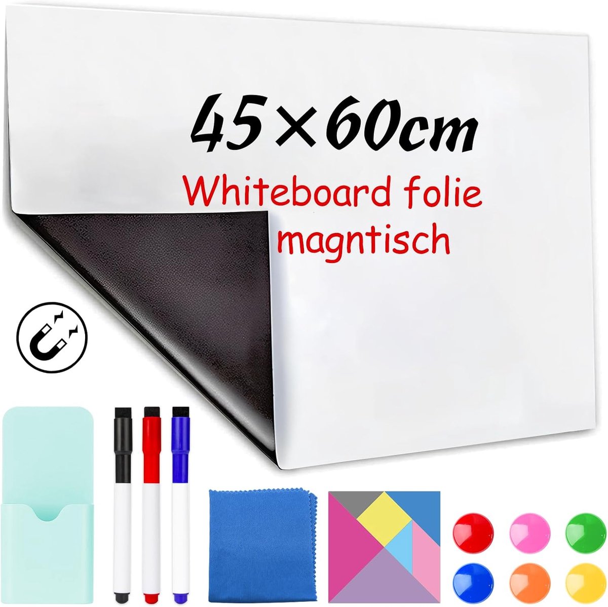 SnelShoppen - Whiteboard Magnetic Film 45 x 60 cm - Zelfklevende Magnetische Film - Whiteboard Film voor Gladde Oppervlakken - Ideaal voor School, Kan