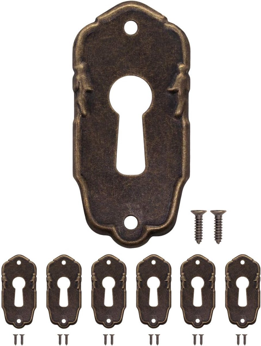 SnelShoppen - Set van 6 Antique Keyboard Lock-Rosettes - Vintage Brass Design - 38x18 mm - Perfect voor Deuren, Kasten en Meubels