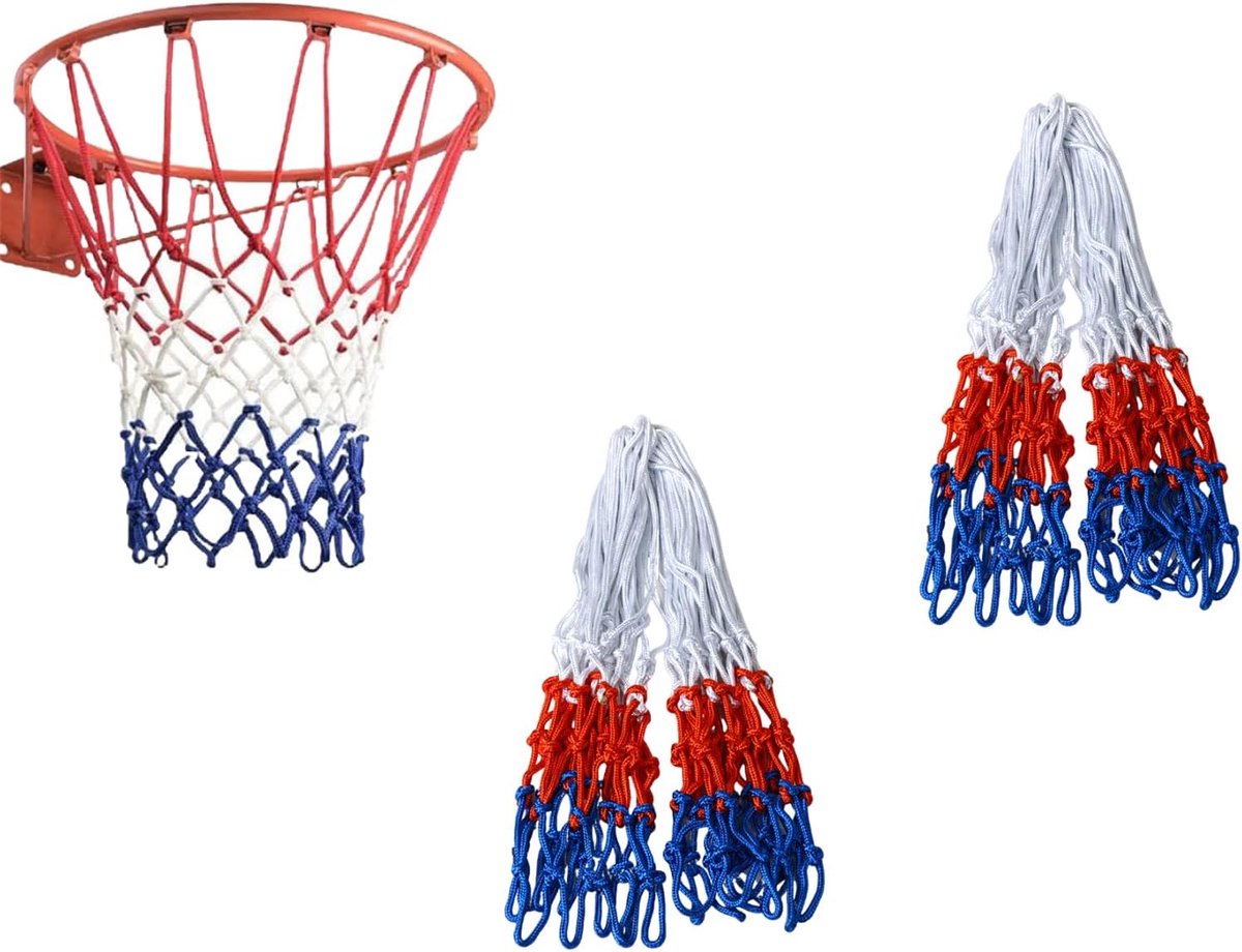 SnelShoppen - 2pcs Heavy Duty Basketball Net, Driekleurige Nylon Basketbalnetten Vervanging, Weerbestendige Basketbal Accessoires voor Binnen en Buite