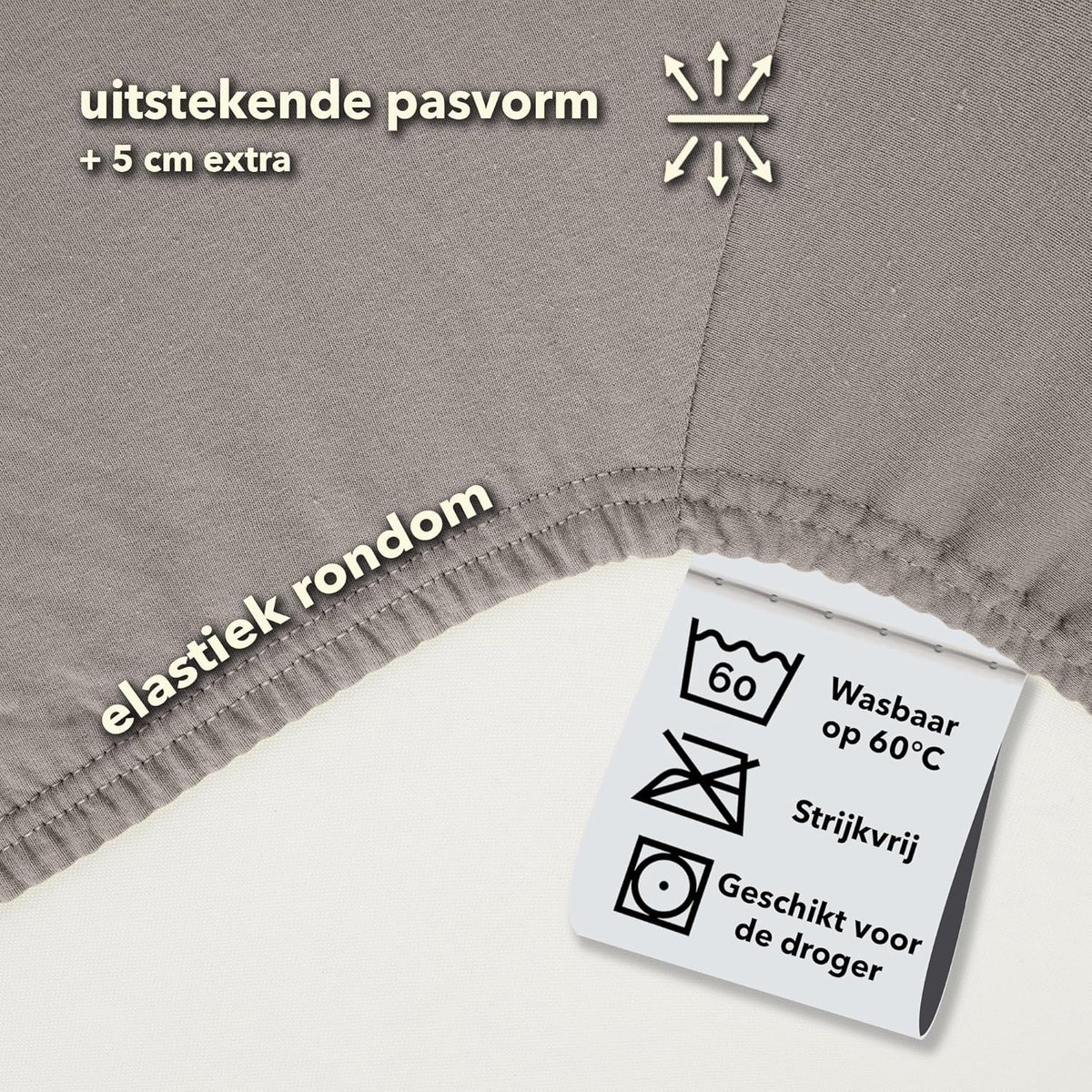 SnelShoppen - Fitted sheet 90x200 cm - 100x200 cm, taupe, 100% katoen, elastaan, Oeko-Tex gecertificeerd, huidvriendelijk, ademend, ideaal voor kinder