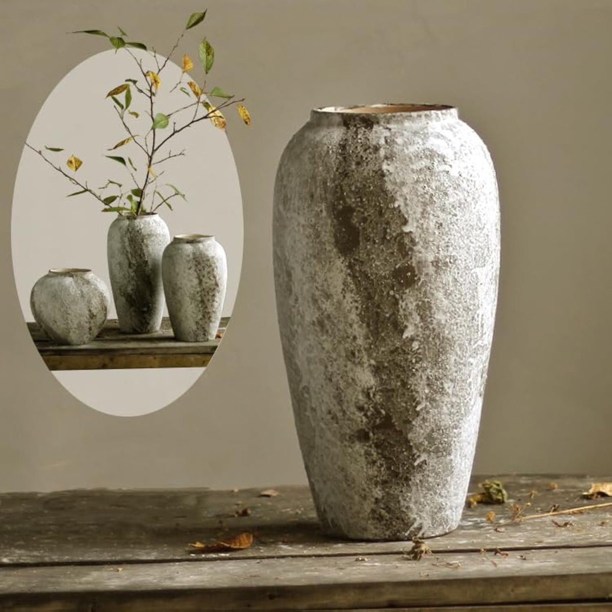 SnelShoppen - Vintage Terracotta Bloemenvase Hoog, Rustic Keramieken Vaas voor Boerderij Decoratie, Grote Vazen voor Woonkamer en Entree, 35 cm Hoog,