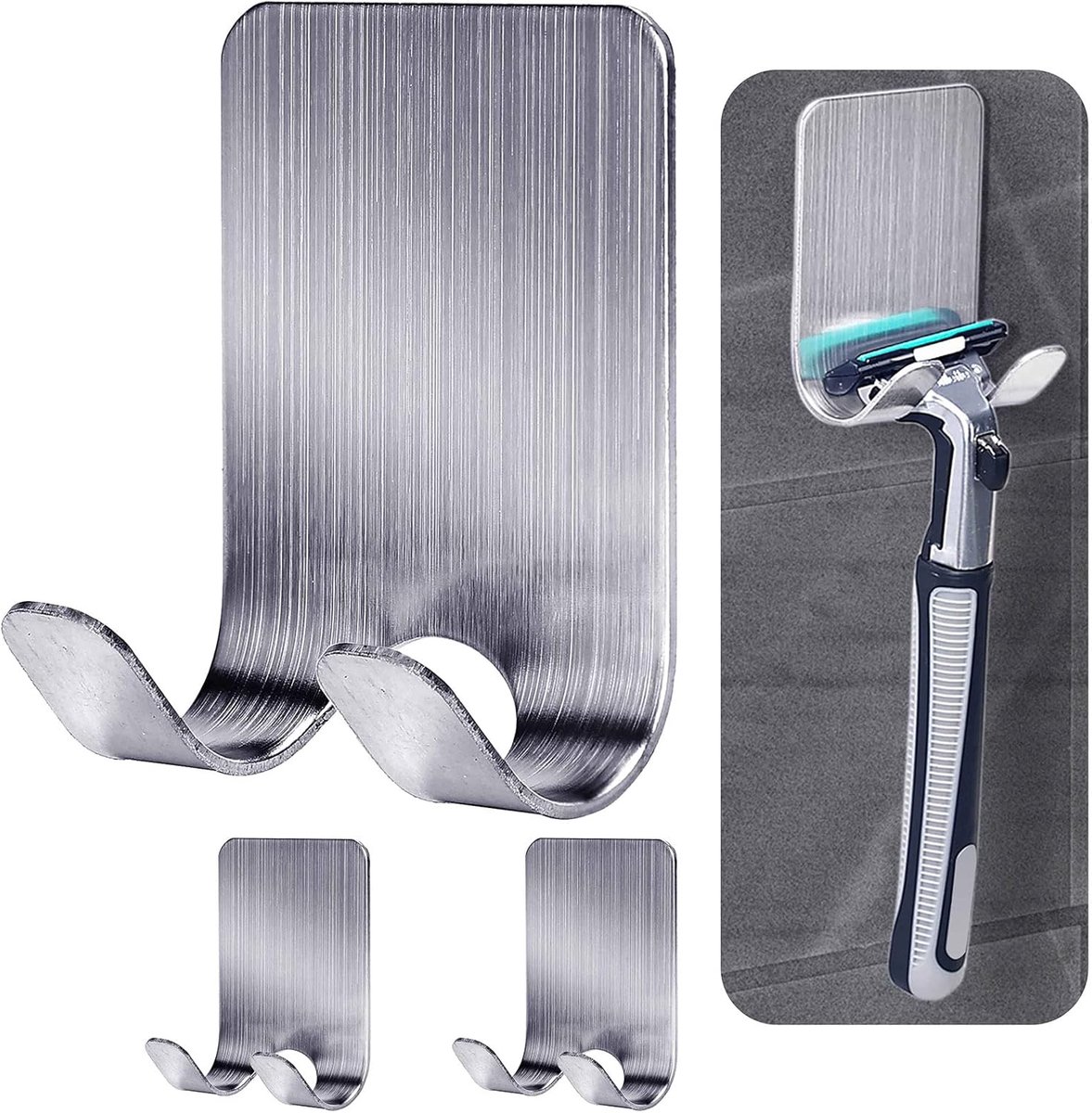 SnelShoppen - Scheermeshouder Douche 3 Stuks, RVS Waterproof Scheerapparaat Houder, Zelfklevende Badkamer Accessoire, Geen Boren Nodig, Geschikt voor