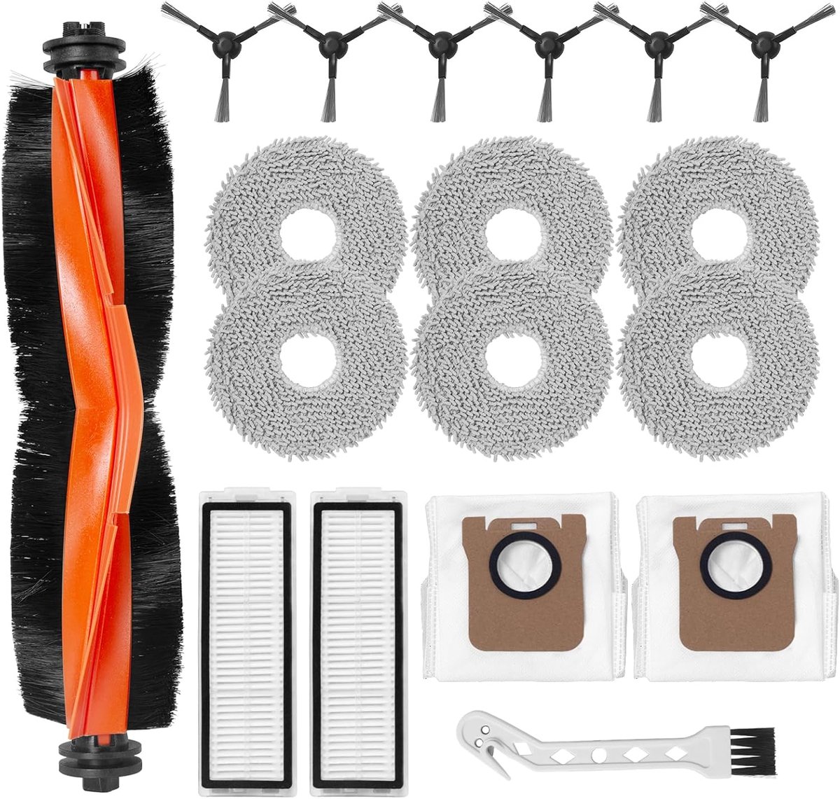 SnelShoppen - Accessoires Kit voor Robotstofzuiger, 1 Rollerborstel, 6 Zijborstels, 6 Moppen, 2 Filters, 2 Stofzakken, 1 Schoonmaakborstel, Geschikt v