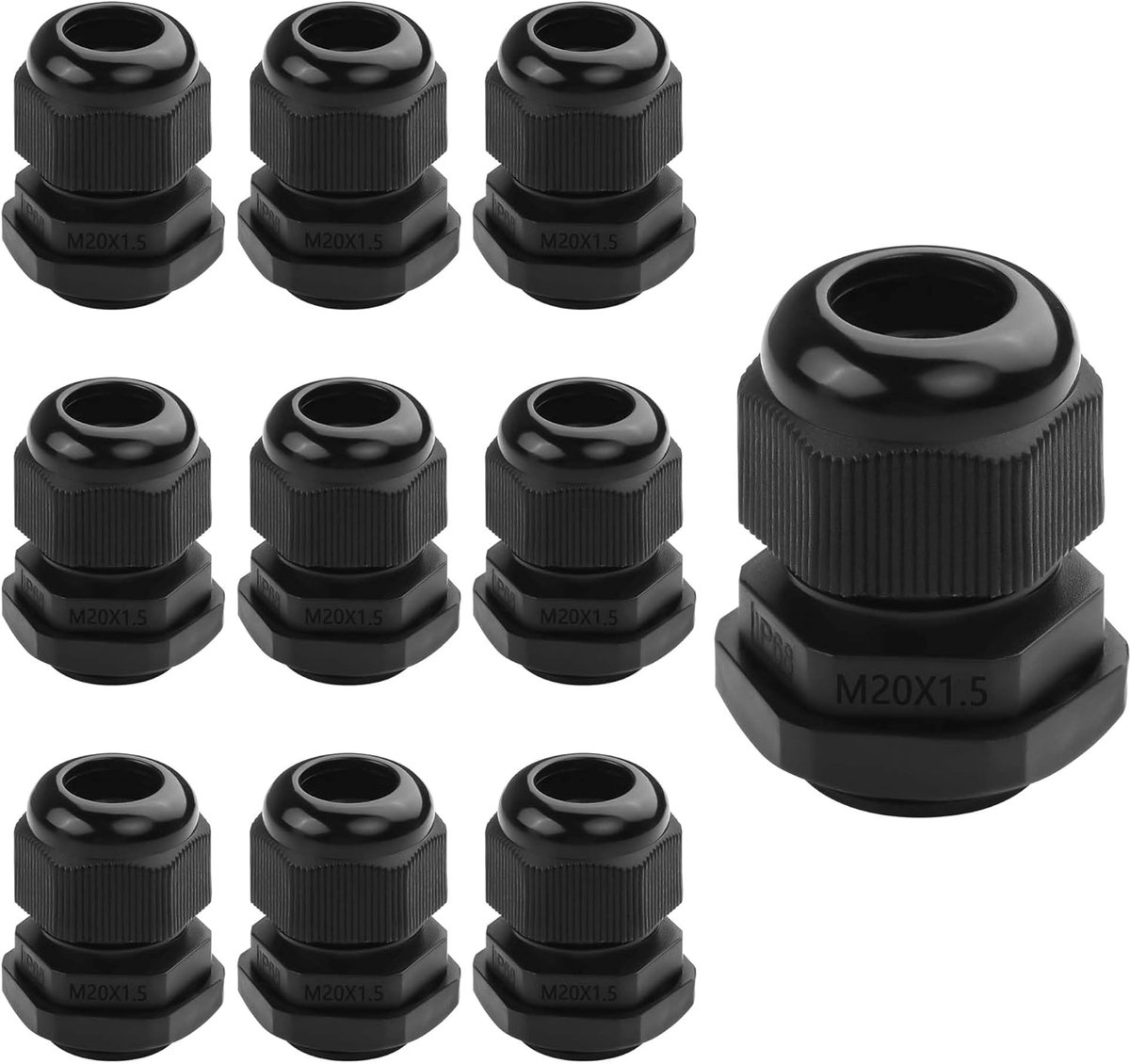 SnelShoppen - 10x M12 x 1.5 Kabeldoorvoer, Waterdicht, Nylon, Verstelbare Lock Nut, Voor Kabeldiameter 3mm-6.5mm, IP68, Voor Tuin, Keuken en Elektrisc