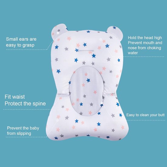 SnelShoppen - Baby Badzitkussen, Veilig Vouwbaar Inlegkussen voor Baby Bad met 3-laags Stoffen, Verstelbaar en Comfortabel, Witte Sterren, Geschikt vo van Snelshoppen — afbeelding 3