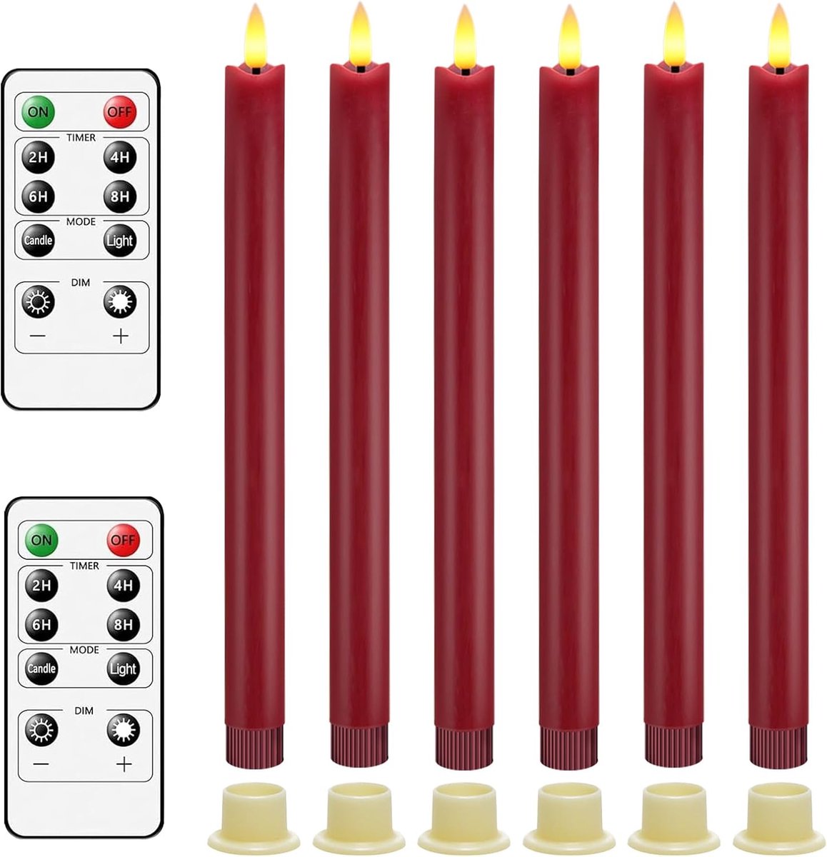 SnelShoppen - Long LED Flameless Taper Candle Set van 6 - Batterij Aangedreven Flickering Kaarsen met Realistische 3D Wick - Lange Kaarsen voor Thuis,