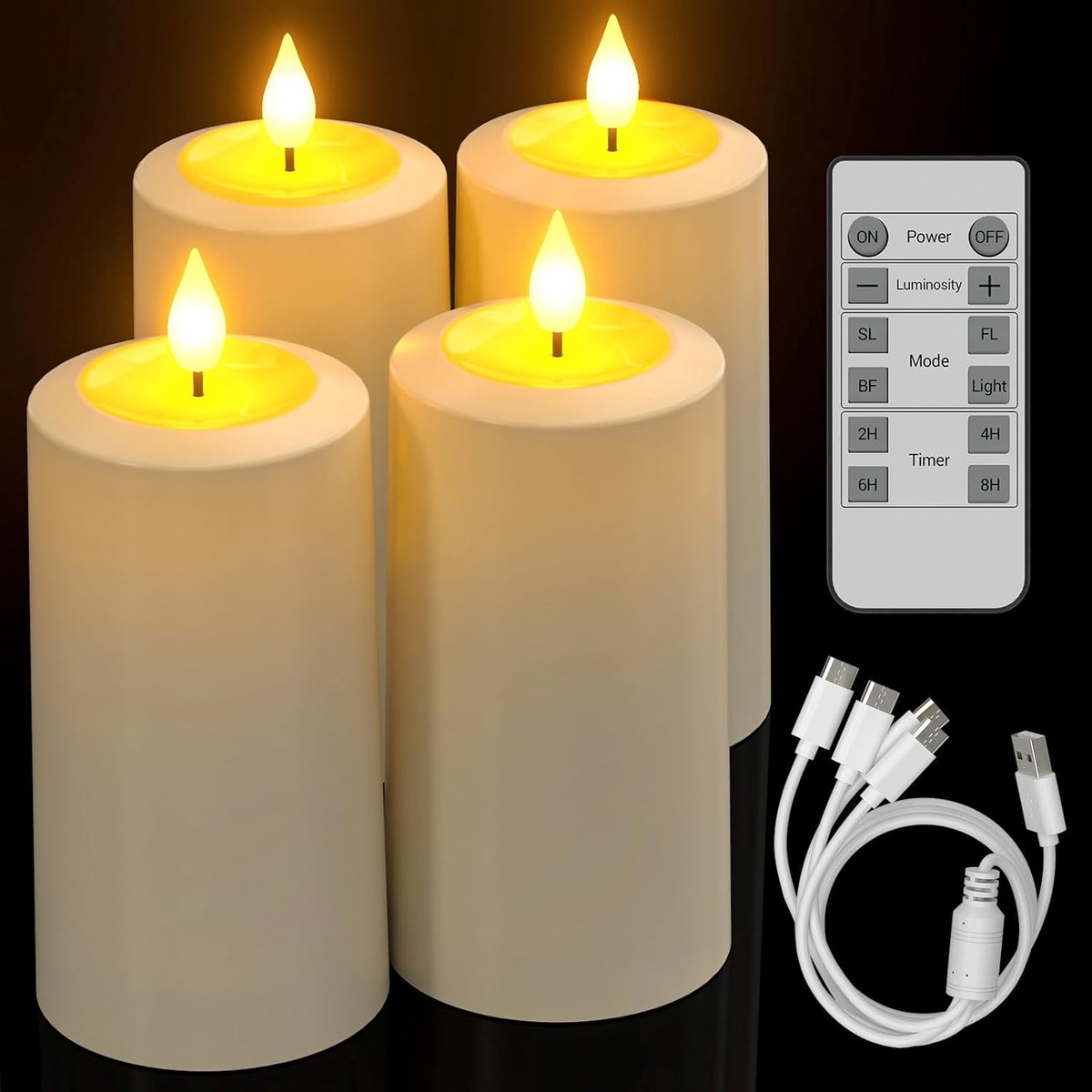 SnelShoppen - LED Kaarsen Oplaadbaar met Afstandsbediening - Elektrische Flicker Kaarsen met Timer - Waterdichte Decoratieve Pillar Kaarsen voor Thuis