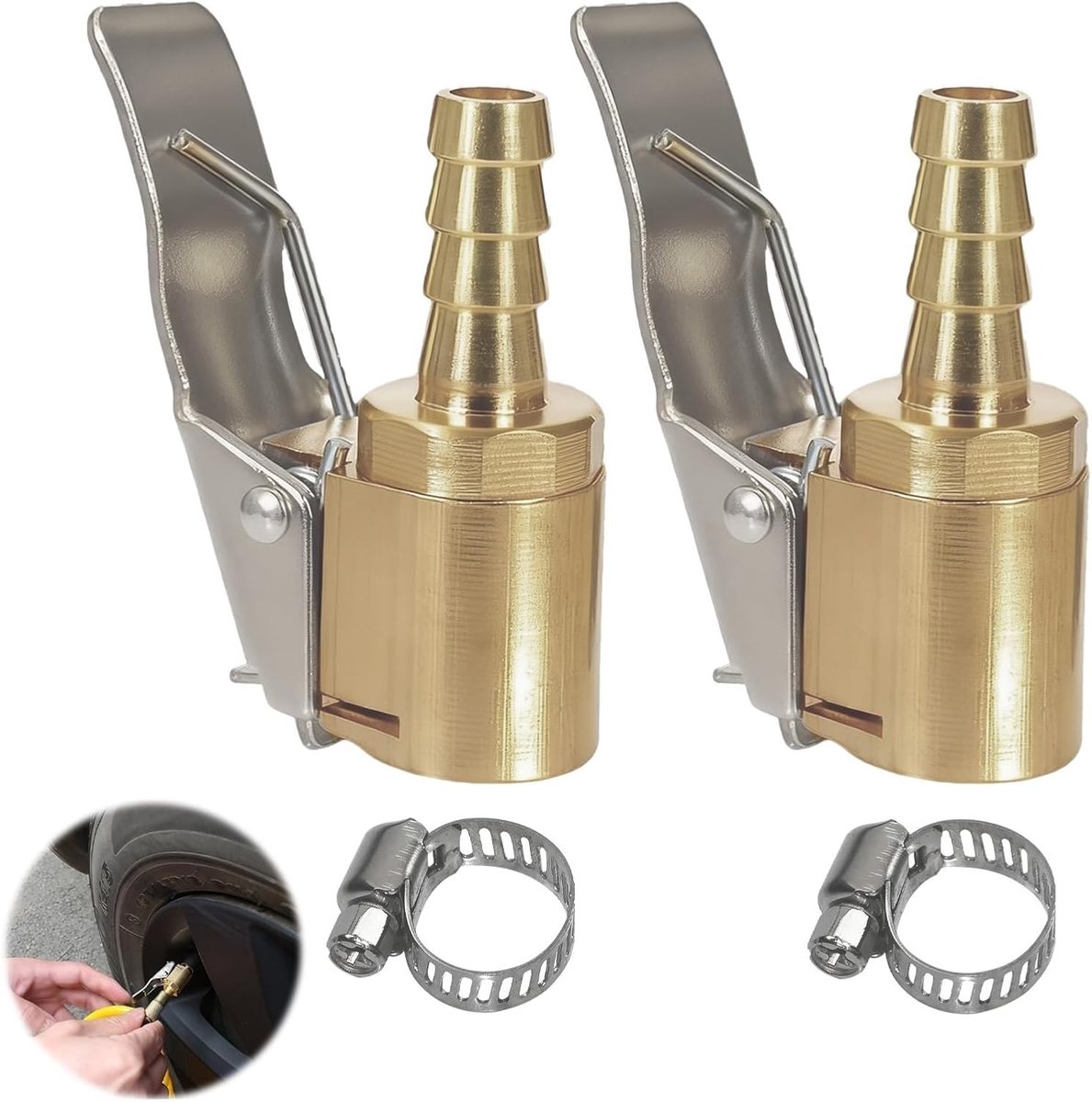 SnelShoppen - 2pcs 6mm Air Chuck Auto Ventiel Levensduur Plug, 1/4 Inch Adapter voor Franse Ventielen, Messing Bandenpomp met Druk Tester voor Auto's