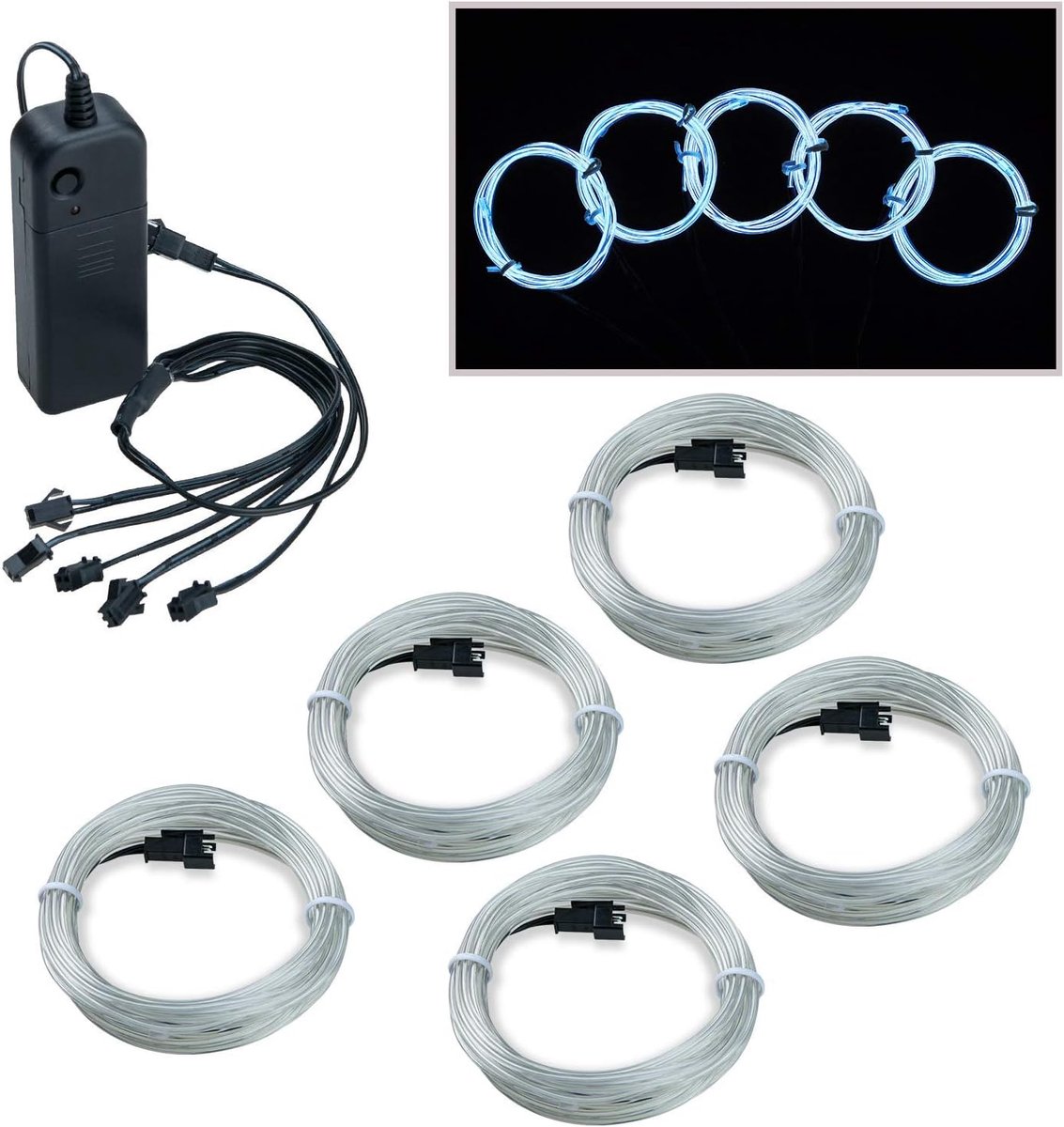 SnelShoppen - Waterproof Flexibele 5x1m Neon Verlichting EL Draad met 3 Modi voor Disco, Feest, Halloween, Kerst en Kinderen (Wit)