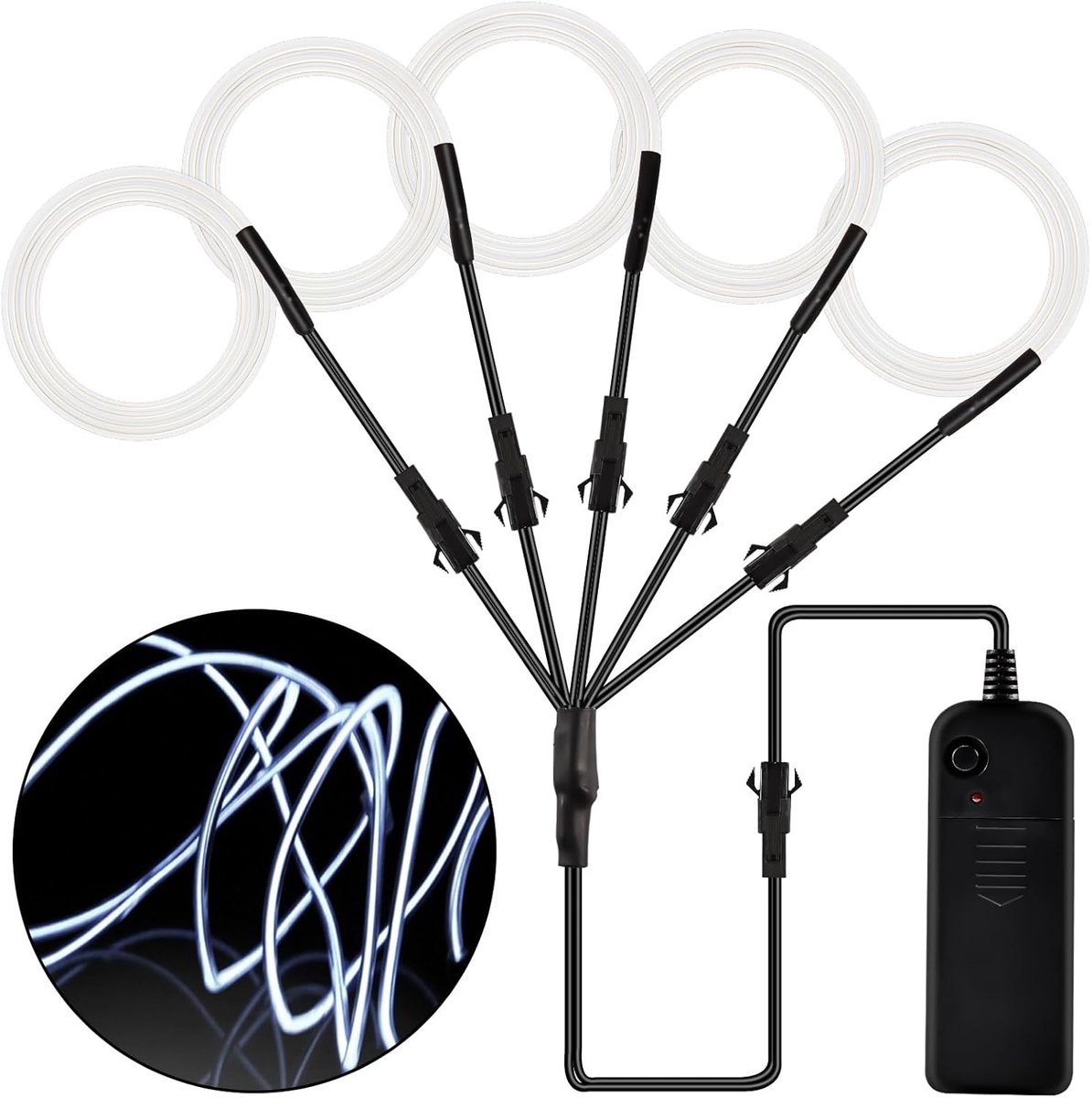 SnelShoppen - EL Wire Neon Verlichting 5x1m LED Lichtdraad Wit - Flexibele Luminous Verlichting voor Feest, Carnaval, Halloween, DIY Kostuum Decoratie