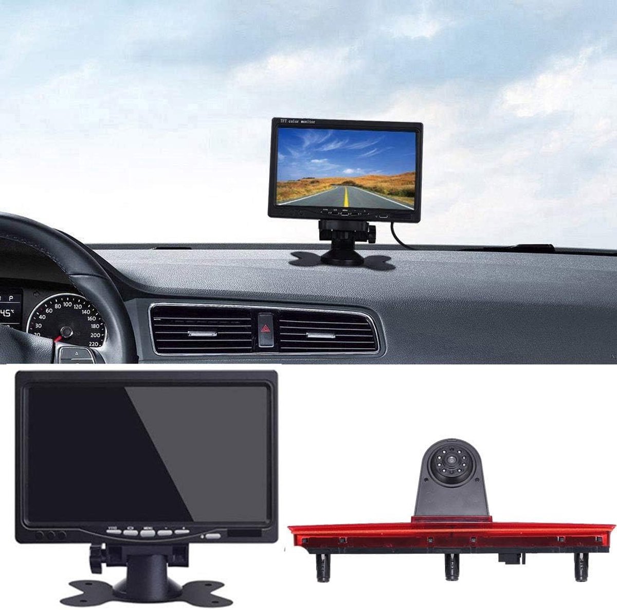 SnelShoppen - Roof Top Brake Lamp Camera - Achteruitrijcamera met Derde Remlicht voor VW T5 Bus Transporter Multivan Caravelle 2003-2015 - HD CCD, 170