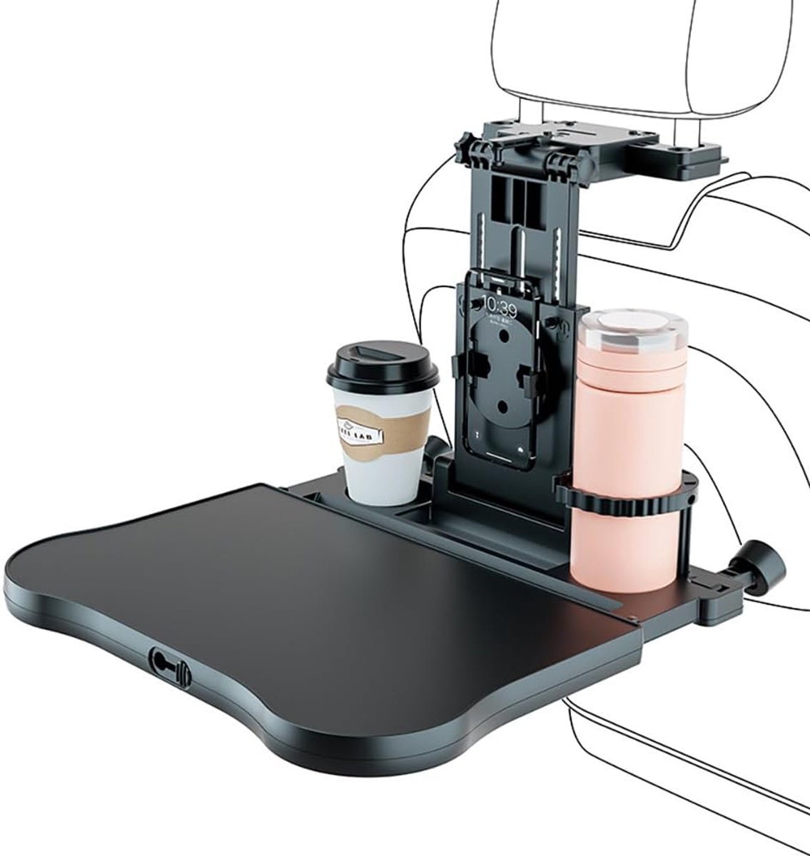 SnelShoppen - Multifunctionele Auto Tafel met Bekerhouder en Telefoonhouder - Ideaal voor Laptop, Eten, Werken, Reizen, Kinderen, Achterbank, 15-20 kg