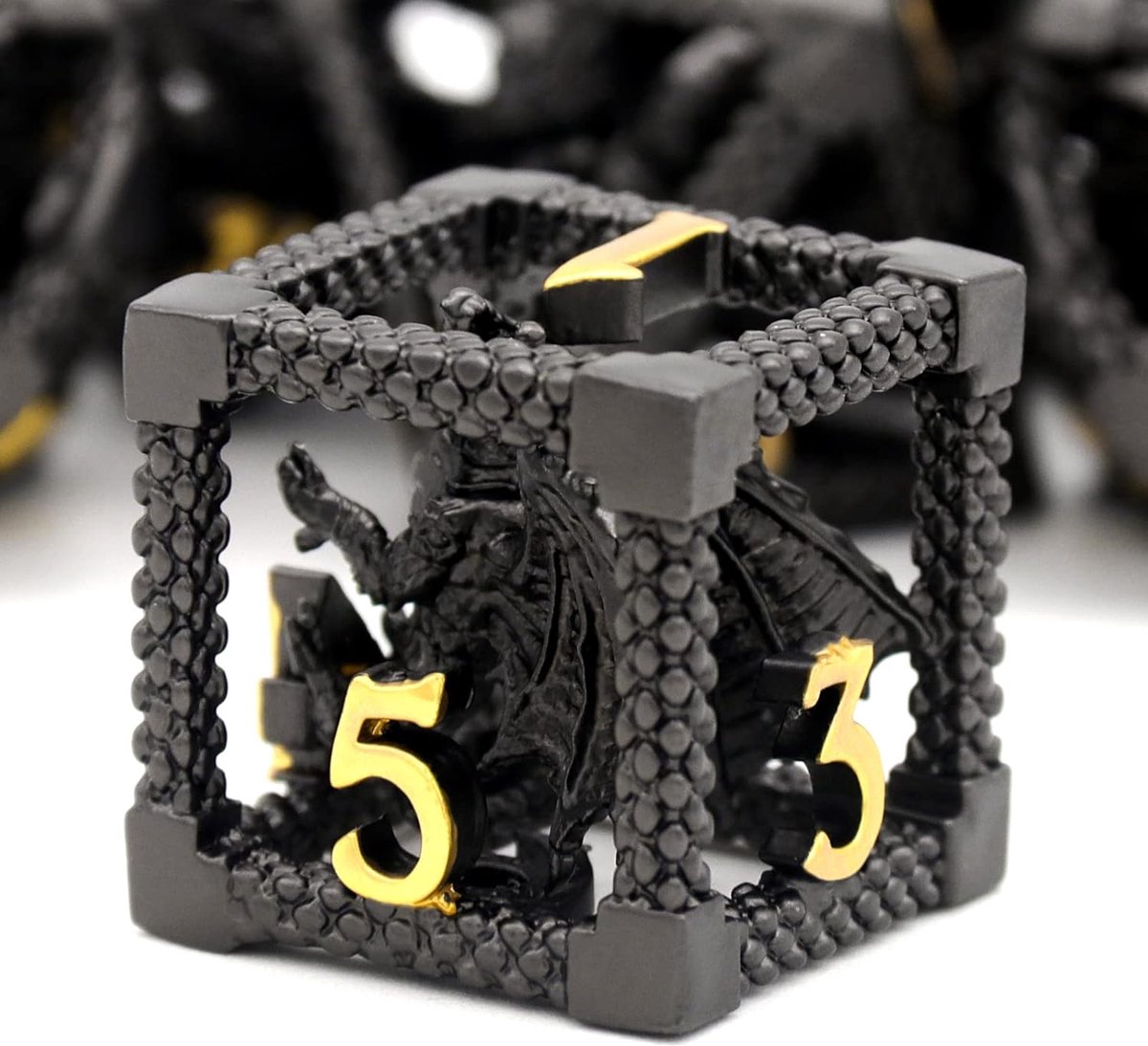 SnelShoppen - DND Würfel Set - 3D Drachen Metall Polyhedral Würfel HNCCESG - Dungeons and Dragons RPG Dice Set W20 W12 W10 W8 W6 W4 (3D-Schwarz)