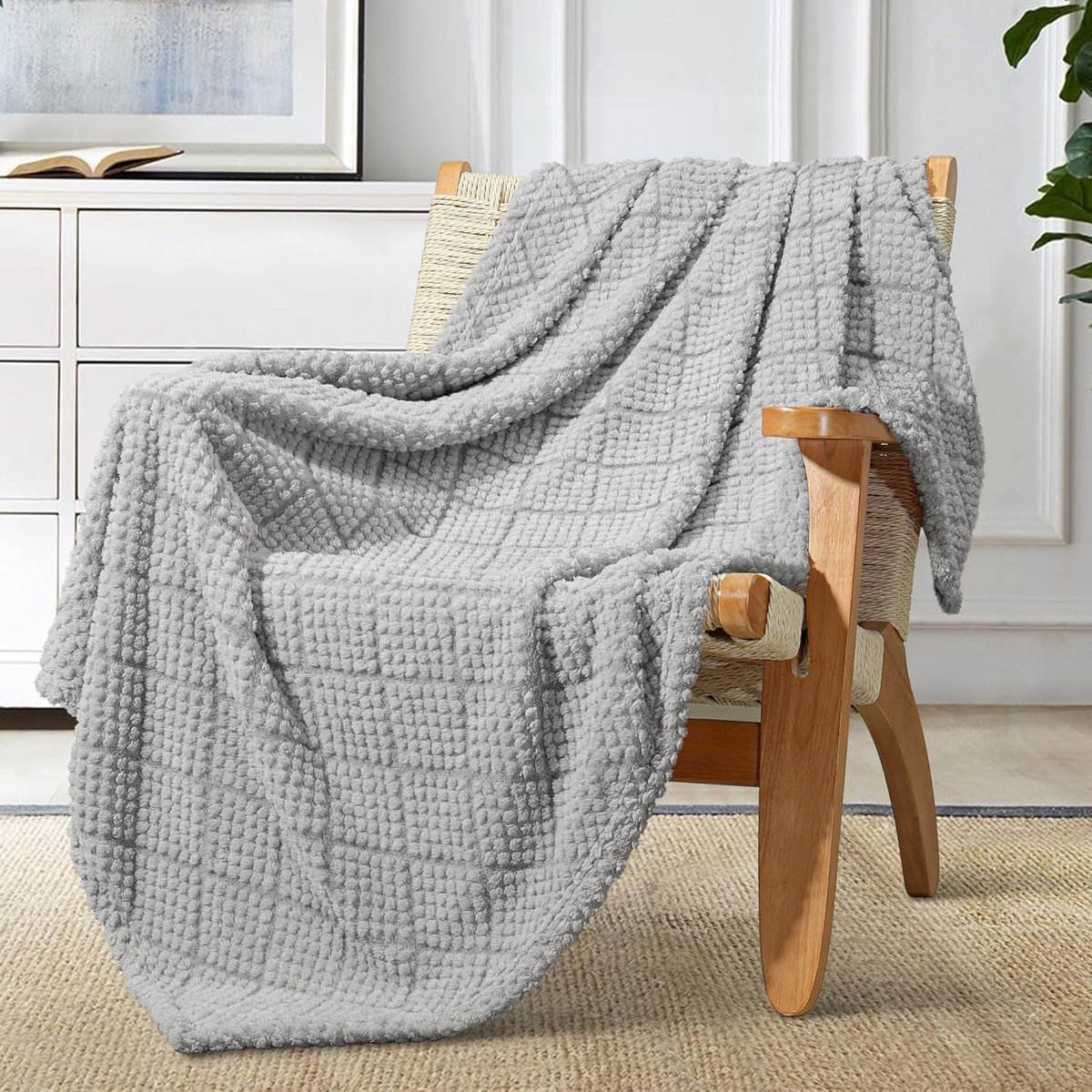 SnelShoppen - Whale Flotilla Knuffeldeken - Zachte Sofa Dekentje - Microfiber Fleece - Warm Beddeken - Fluffy Plaid voor 4 Seizoenen - Lichtgrijs 130x
