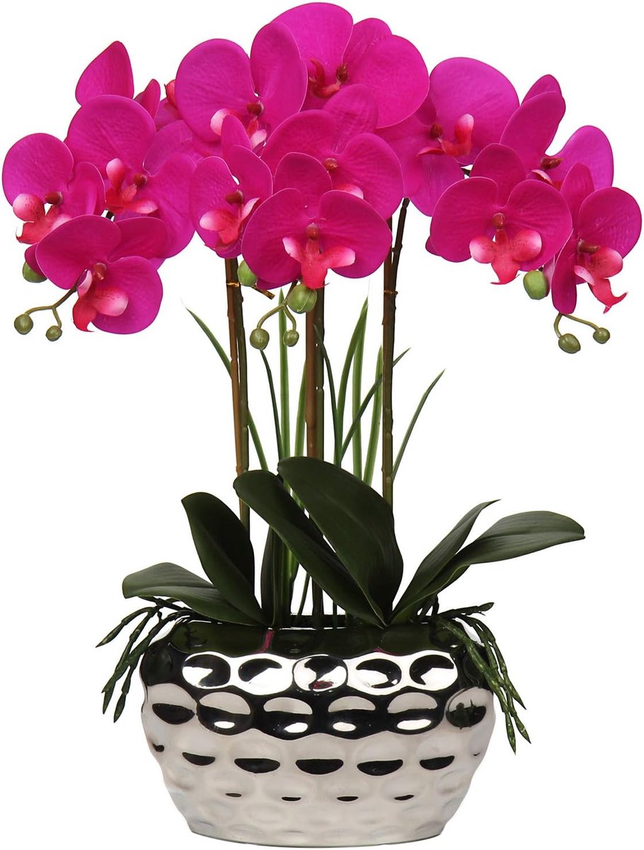 SnelShoppen - Kunstplant Orchidee Decoratie - Nepplant met Realistische Uiterlijk - Hoogwaardige Kunststof - 44 cm Hoog - In Keramische Vaasje voor Wo