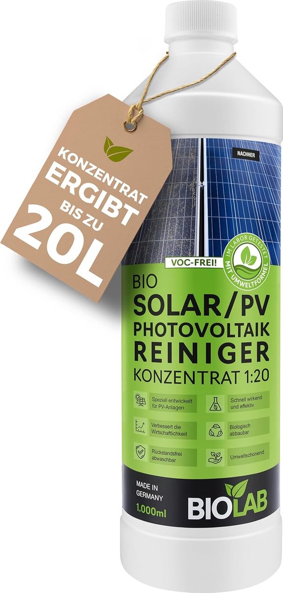SnelShoppen - BIOLAB Solar & PV Photovoltaic Cleaner Concentrate 1:20 (1 liter) - Biologische Reiniger voor Zonnepanelen, PV Installaties en Balkon En