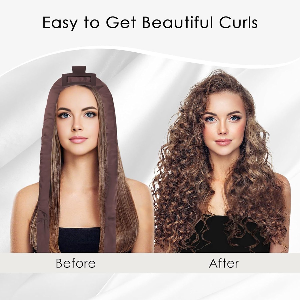 SnelShoppen - Satin Curls Without Heat, Heatless Curling Band 188 cm, 9 Stuks Nachtset met Slaapkap, Perfect voor Gezonde Krullen, DIY Haarroller, Ide