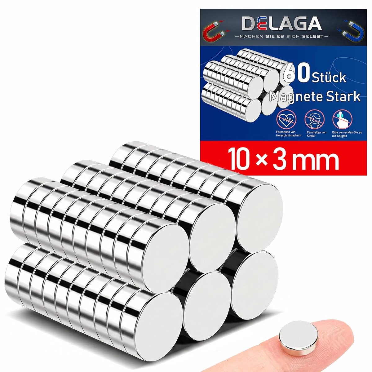 SnelShoppen - 60 Stuks Extra Sterke Magneten 10x3mm - Mini Magneten voor Koelkast, Whiteboard, Bulletin Board, Kantoor, Magnetisch Bord