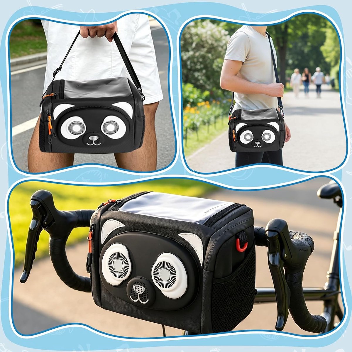 SnelShoppen - Fietsmand Voortas 4 Liter Waterdicht met Afneembare Schouderriem, USB-Stuurtas, Bluetooth-Luidspreker en Omgevingslicht voor Fietsen en